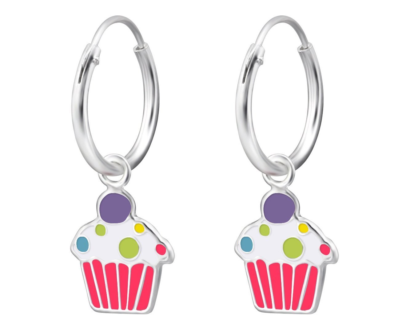 Sterling Silver Cupcake Hoop Earrings for Kids - Cute & Dainty Jewelry for Girls, Birthday Gifts, Party Accessories | Perfect for Birthdays, Tea Parties & Dress-Up Play