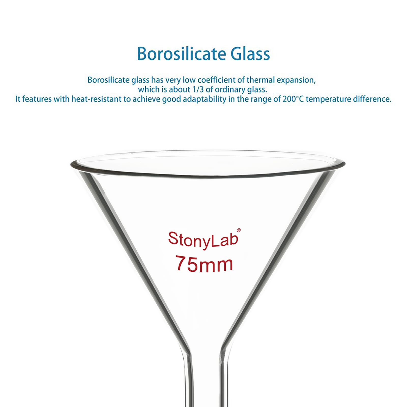 Stonylab Borosilicate Glass Powder Funnel - 14/20 Joint Size, 75mm Diameter Short Neck - Ideal for Chemistry Labs, Scientific Experiments & DIY Projects
