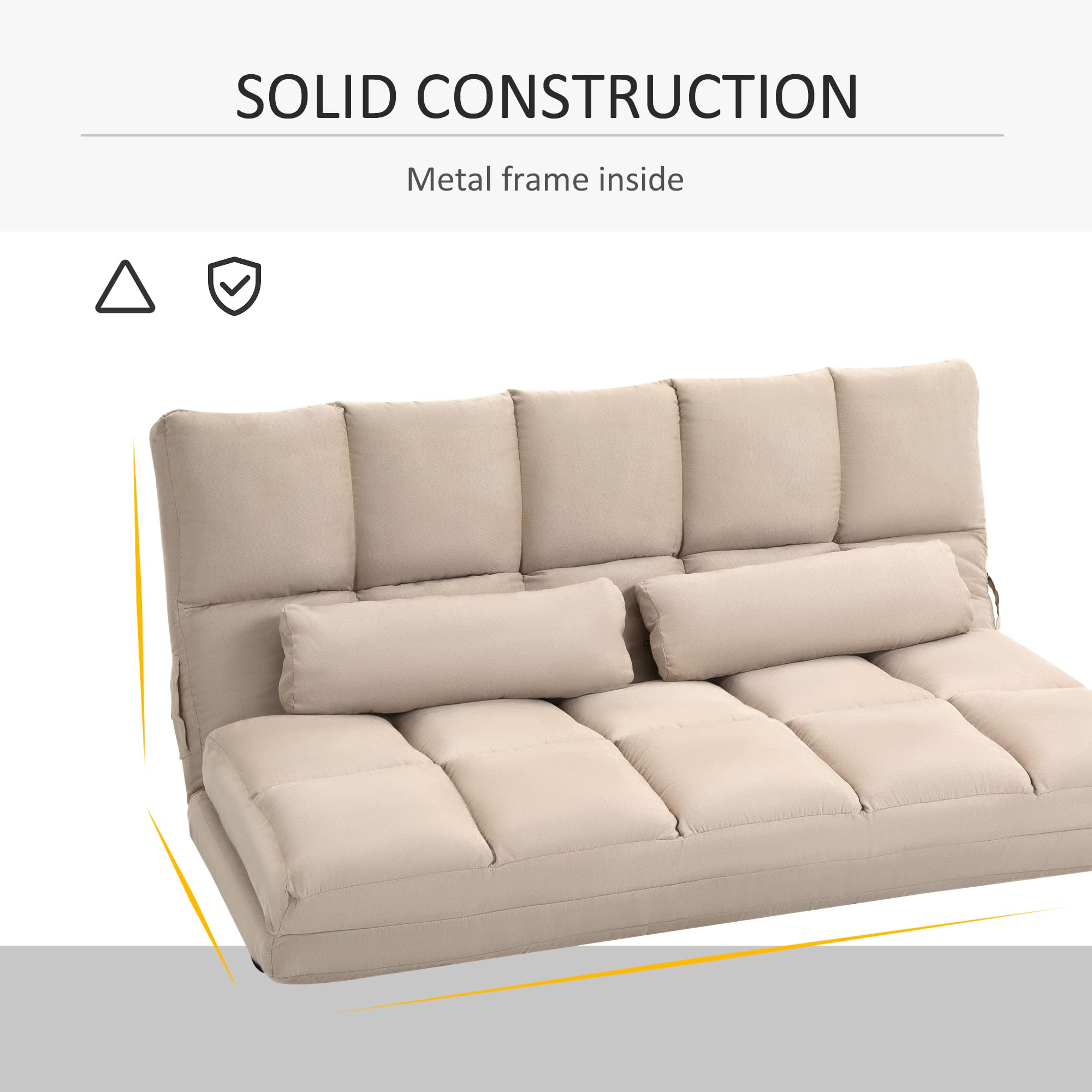 HOMCOM Convertible Floor Sofa Chair - Foldable Couch Bed & Guest Chaise Lounge with 2 Pillows, Adjustable Backrest & Headrest, 40.25