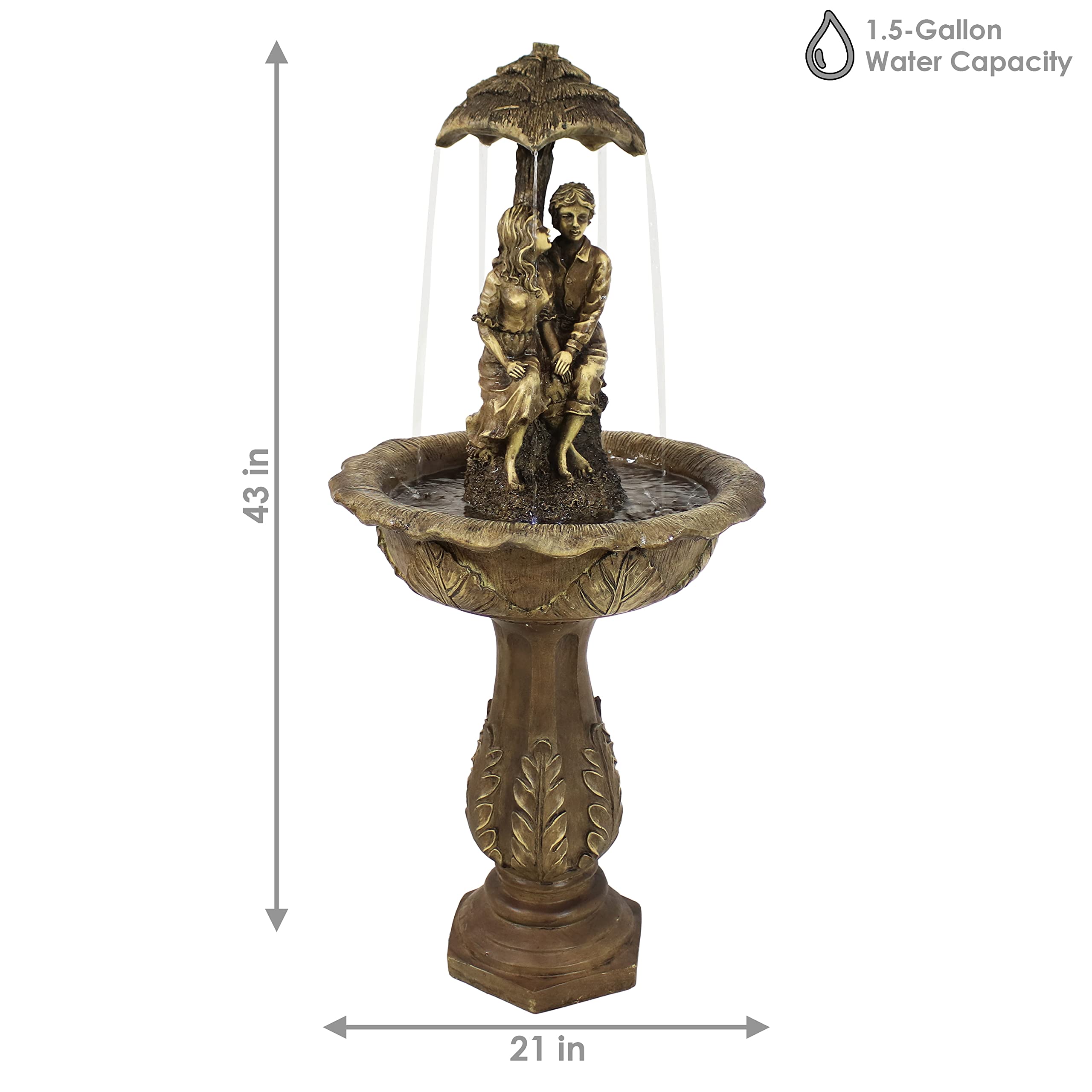 Sunnydaze 43-Inch Solar Powered Water Fountain with LED Lights - Rechargeable Battery Backup - Durable Fiberglass & Resin Design - Perfect for Garden, Patio, and Outdoor Decor
