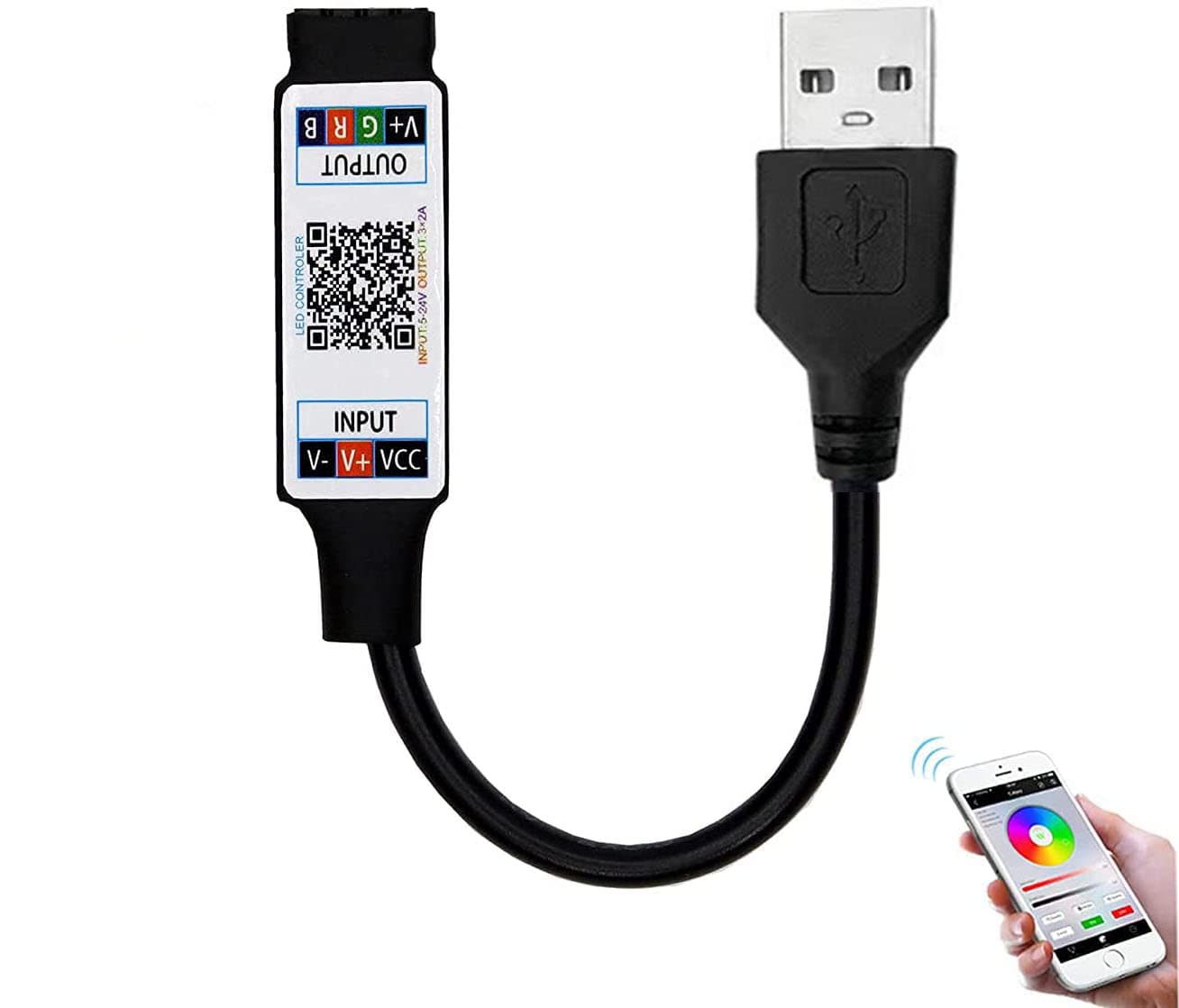 Mini RGB Bluetooth Controller USB 5V - Wireless Music Sync LED Light Strip Controller for Smart Home, Party & Gaming Room Decor