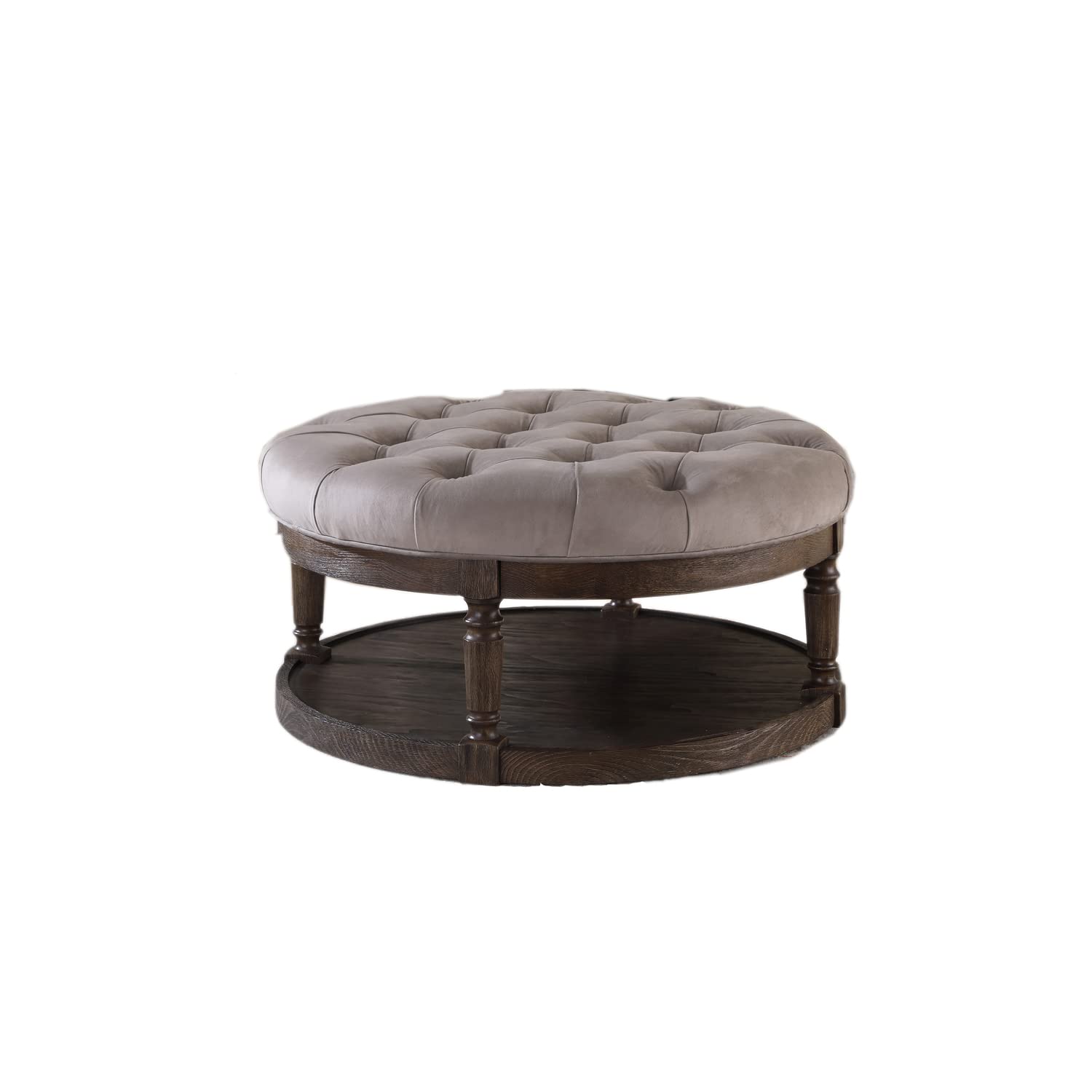 Best Round Cocktail Ottoman with Open Storage - Modern Beige Foot Stool for Living Room, Bedroom & Lounge - Master Furniture Kenia Collection