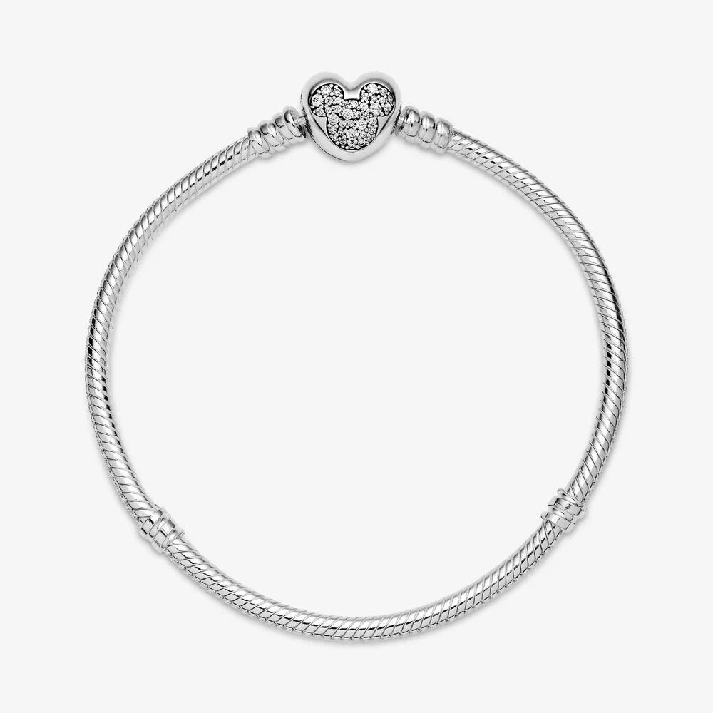 PANDORA Disney Mickey Mouse Heart Clasp Snake Chain Bracelet | Sterling Silver Charm Bracelet for Women | Perfect Gift for Disney Fans, Birthday & Anniversary