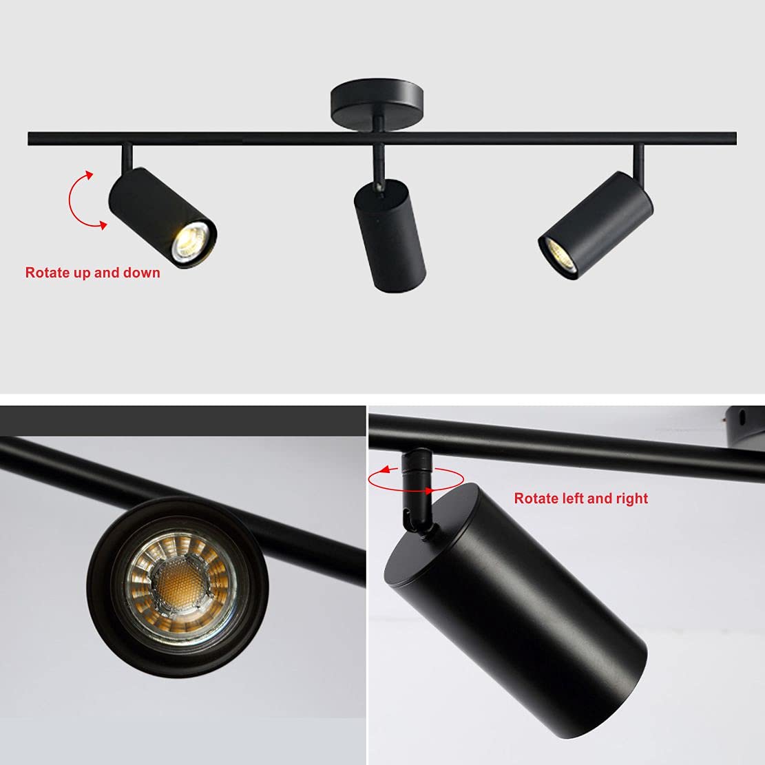 Modern Matte Black Track Lighting Fixture - 3-Light Dimmable LED Ceiling Spotlights for Kitchen, Dining Room & Living Room | Indoor Flush Mount Lighting | Energy Efficient Home & Office Lighting Solution