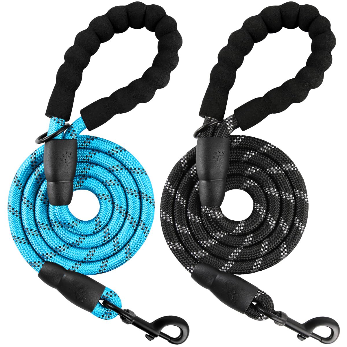 BARKBAY Heavy Duty Dog Leash 2 Pack - 5FT Reflective Dog Leashes for Large Dogs with Comfortable Padded Handle, Durable Training Leash for Walking, Running & Outdoor Adventures (Blue + Black)