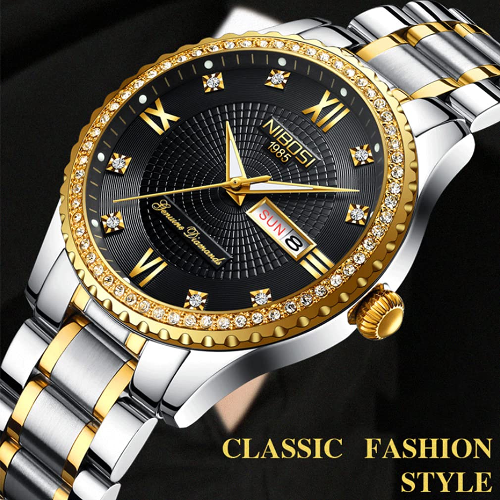 Luxury Diamond Couple Watches Set - His and Hers Matching Analog Quartz Wristwatch for Men & Women | Valentine's Day, Wedding, Anniversary Gift | Waterproof, Day-Date Display | Perfect for Romantic Occasions, Date Nights & Special Celebrations