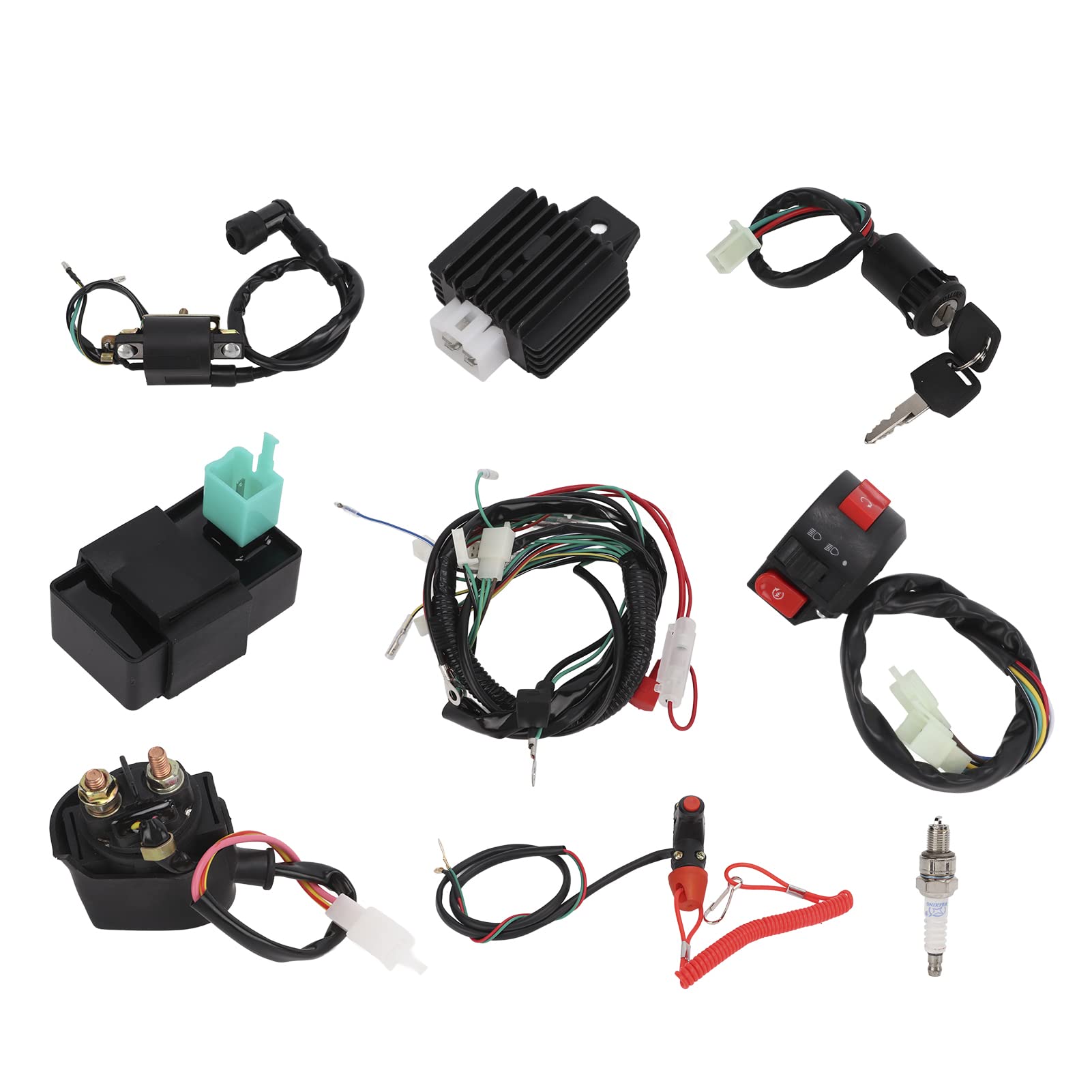 Acouto Electrics Wiring Harness Kit - CDI Unit, Ignition Coil, Rectifier & Spark Plug for 50cc-125cc Moped Scooters, ATVs & Go Karts | 4-Stroke Engine Performance Upgrade | Perfect for Off-Roading, Commuting & Racing