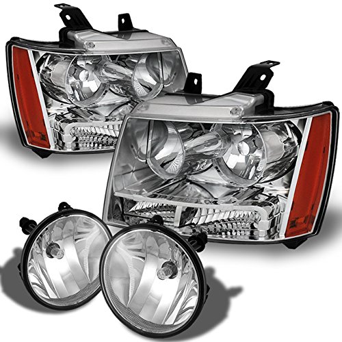 AKKON Clear Lens Headlight & Bumper Fog Light Kit for 2007-2014 Chevy Suburban Tahoe Avalanche - Chrome Housing, Improved Visibility for Night Driving & Off-Road Adventures