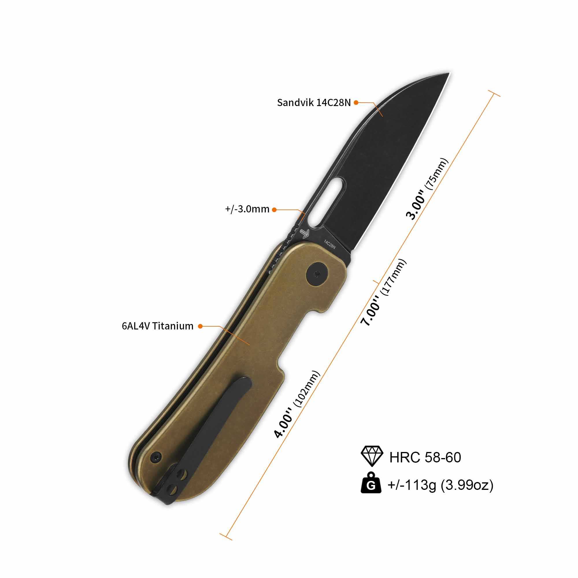 QSP Variant PE Liner Lock Pocket Knife - 14C28N Stainless Steel Blade & Titanium Handle - EDC Folding Knife for Camping, Hiking, Survival and Everyday Carry