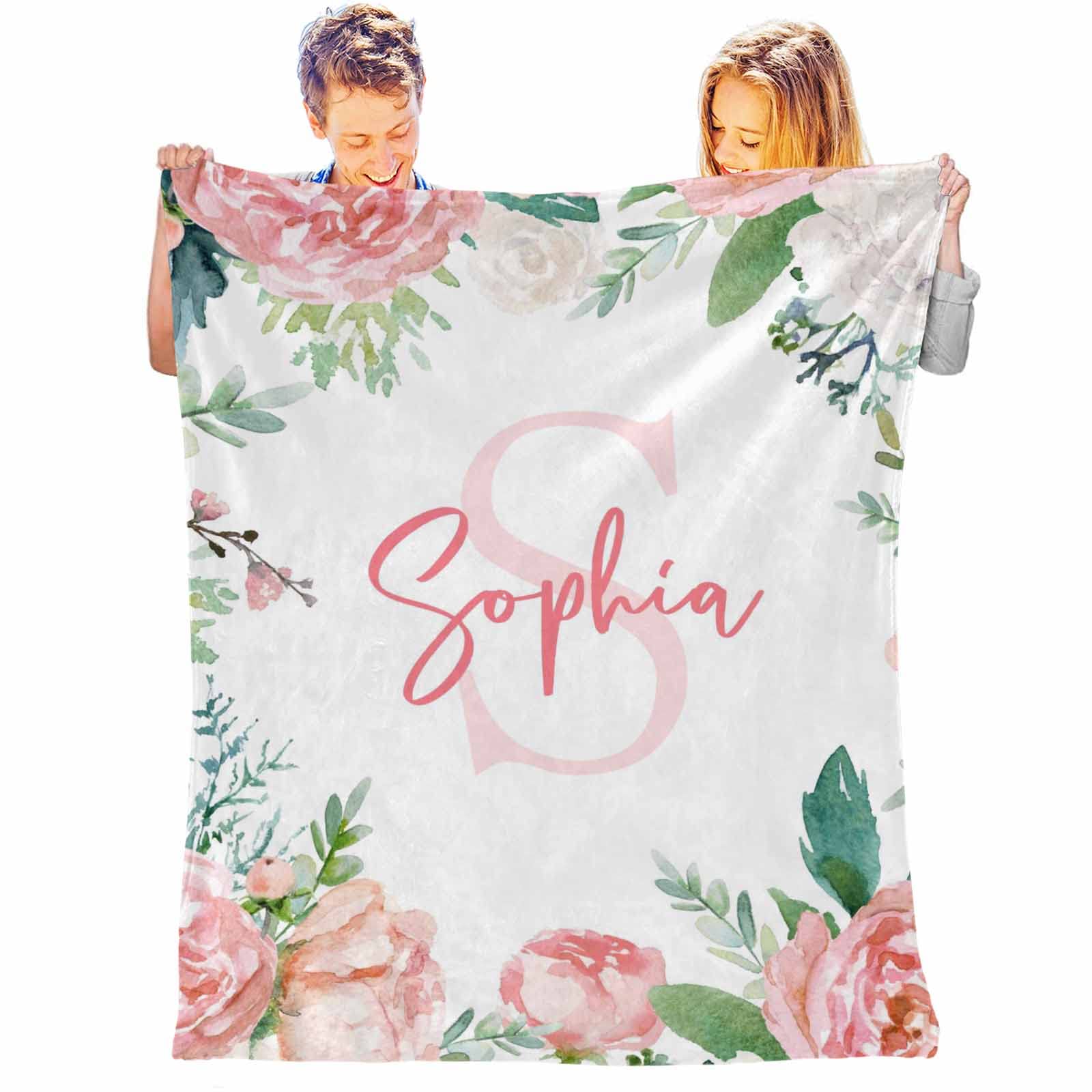 **Personalized Baby Blanket with Name - Custom Floral Design for Girls, 50x60 Inches - Soft & Cozy Baby Gift for Newborn, Nursery, Christening & Special Occasions**