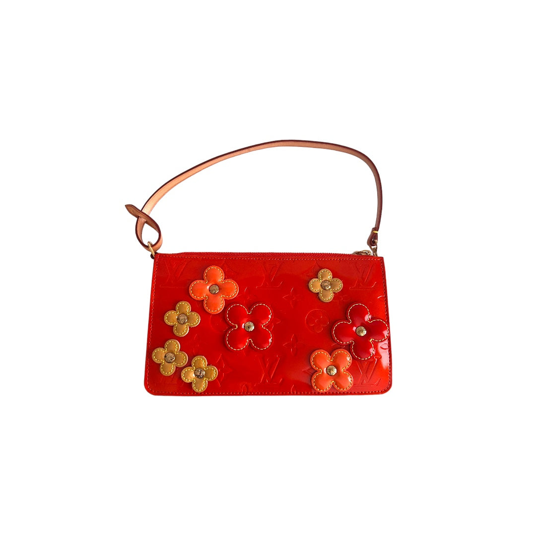 Authentic Louis Vuitton Orange Sunset Monogram Vernis Lexington Fleurs Pochette Bag - Luxury Evening Clutch for Women, Perfect for Parties & Special Occasions