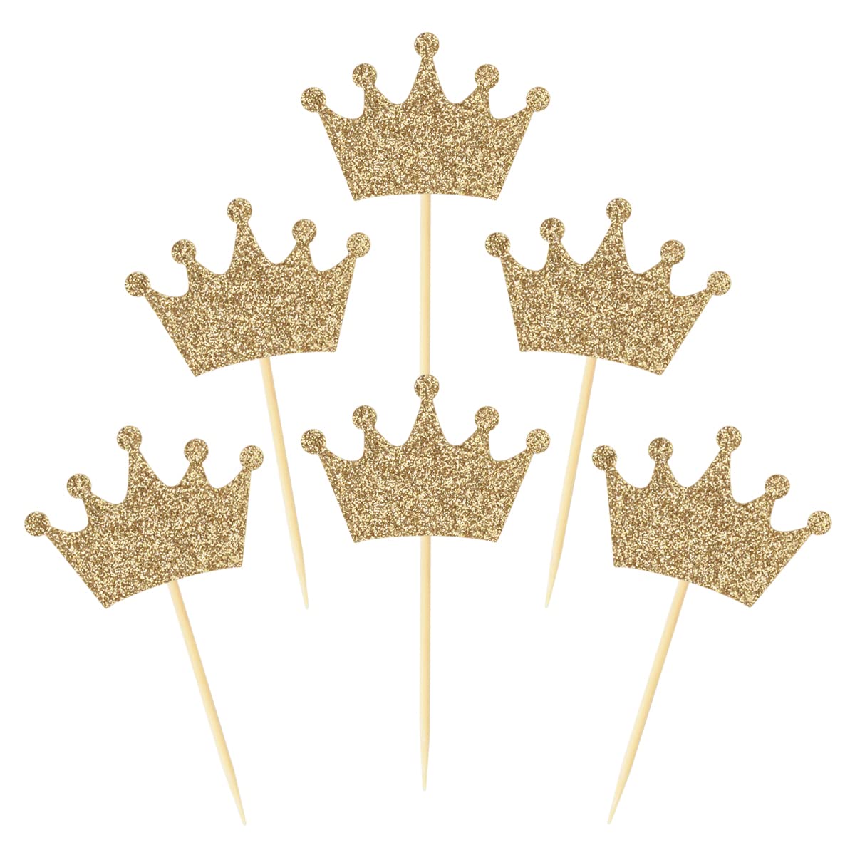 48 Pcs Light Gold Glittery Princess Crown Cupcake Toppers - Elegant Cake Decorations for Baby Shower, Birthday Party & Wedding Celebrations - Perfect for Dessert Table, DIY Baking & Special Event Decor