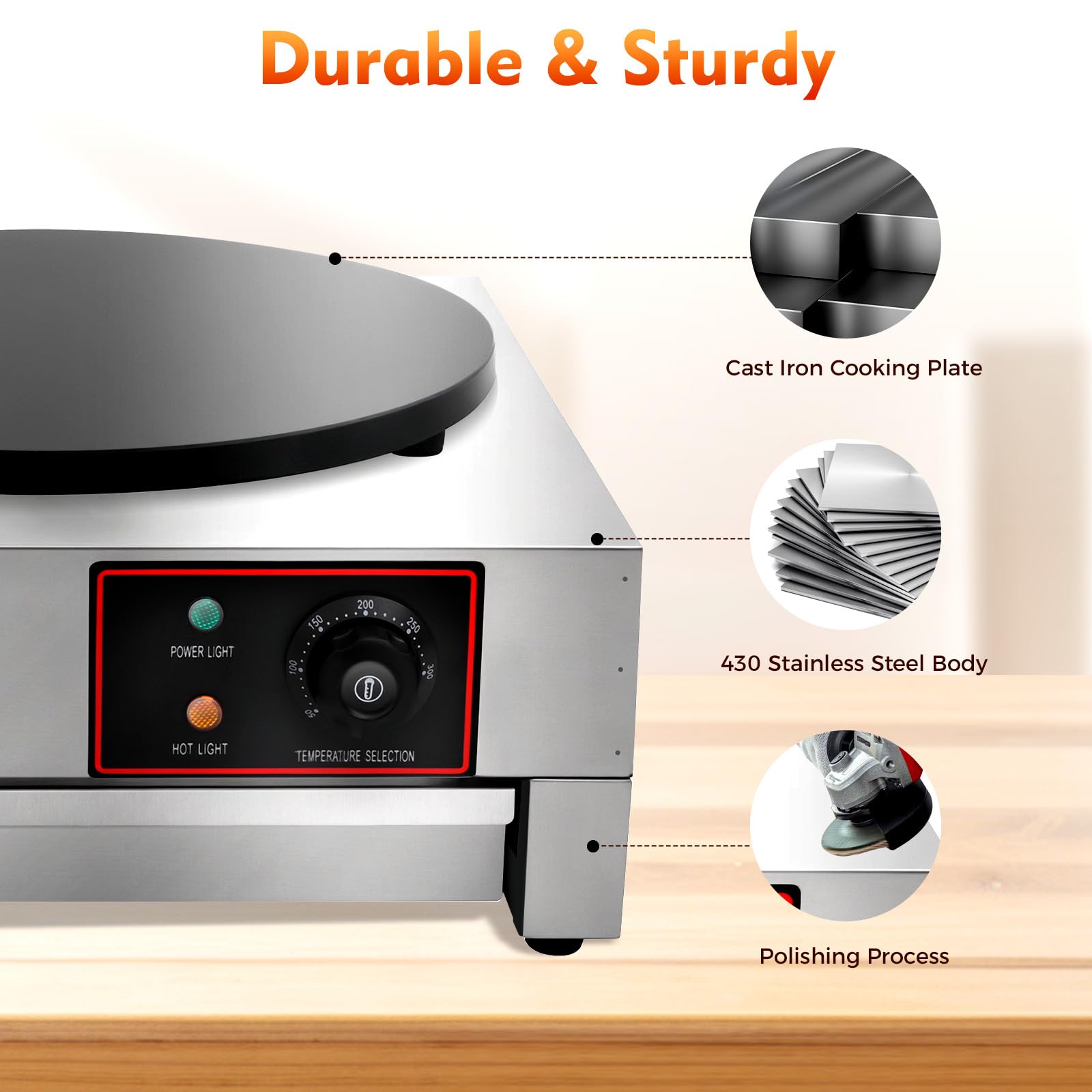 110V Non-Stick Electric Crepe Maker & Pancake Griddle - Commercial Stainless Steel Breakfast Machine for Kitchen, Restaurants & Catering | Perfect for Crepes, Pancakes, Waffles & Snacks