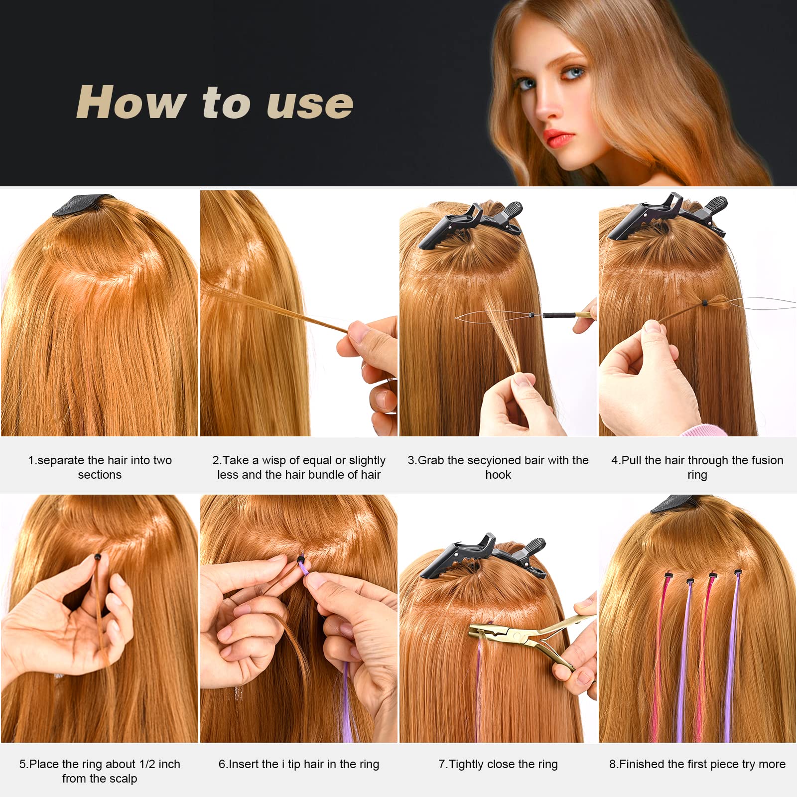**EHDIS Professional Hair Extension Beading Tool Kit - Stainless Steel Micro Link Bead Closer & Remover Pliers Set with Hair Pulling Hook & Micro Ring Loop Tool (Gold) - Perfect for Salon Styling & DIY Hair Extensions**