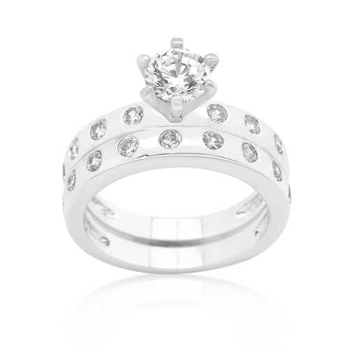14K Gold Bezel Set Round Cut Diamond Bridal Wedding Ring Set for Engagement & Anniversary Gifts