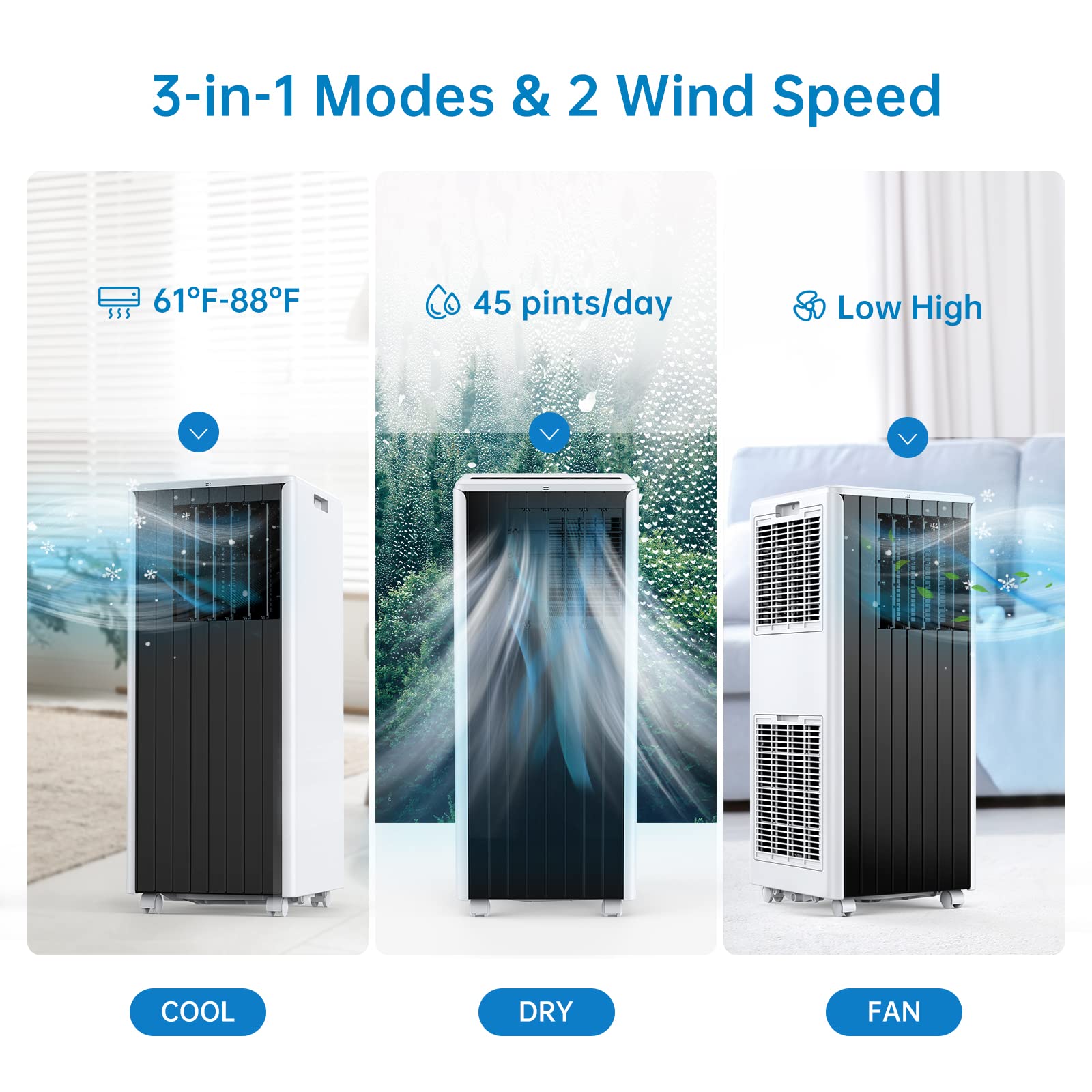 8000 BTU Portable Air Conditioner - 3-in-1 Compact AC Unit with Fast Cooling, Window Mount Kit, Fan & Dehumidifier Modes (115V) - Perfect for Bedrooms, Offices & Small Spaces