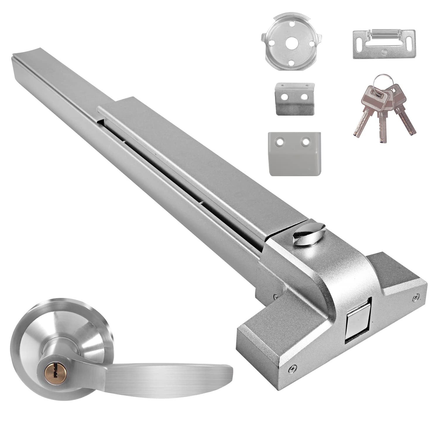 BST Stainless Steel Panic Exit Device with Exterior Lever - Commercial Emergency Push Bar for 28”-36” Metal/Wood Exit Doors | Durable Door Lock Hardware for Schools, Offices & Public Buildings