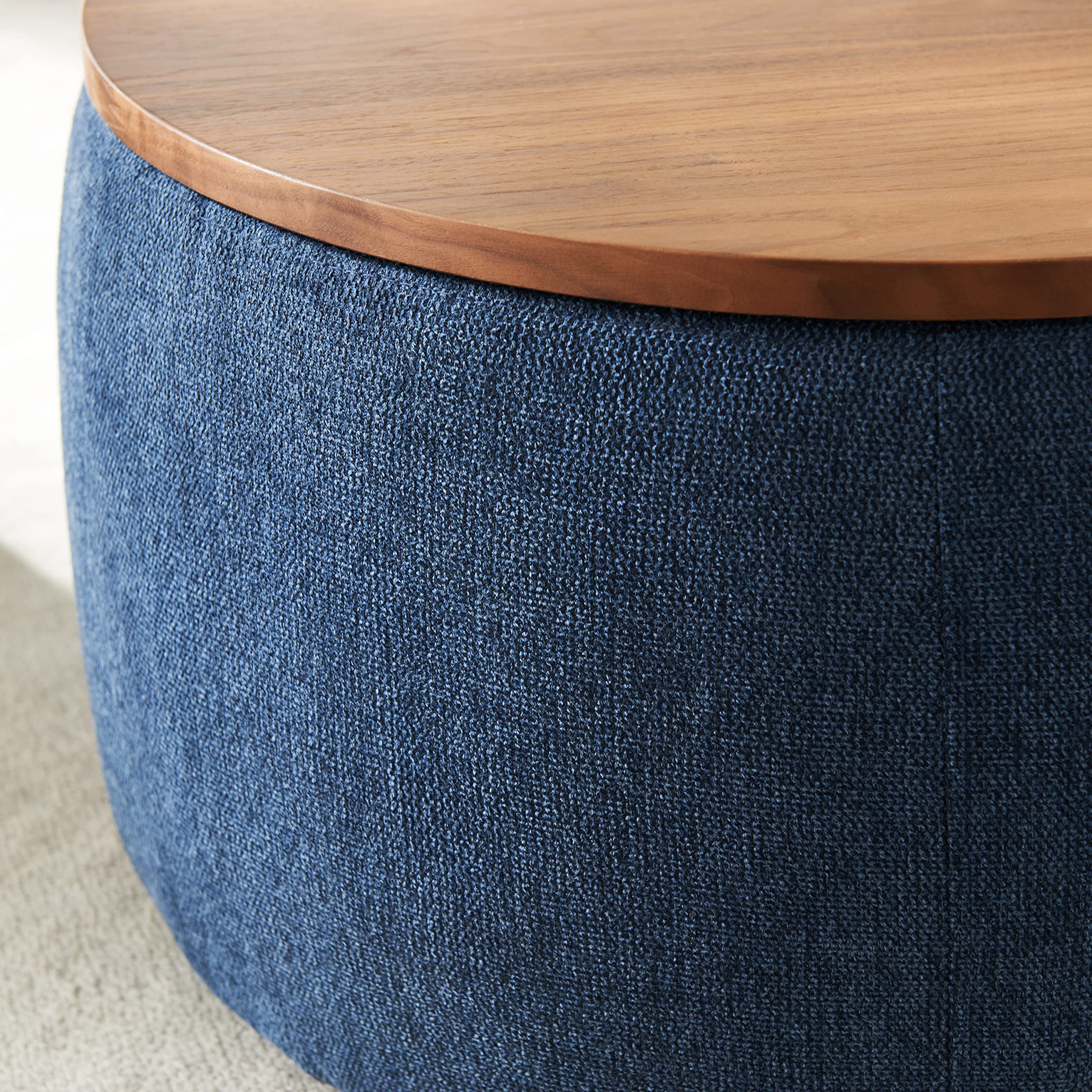 Round Storage Ottoman Coffee Table with Lift Top - Navy Blue Footstool, Side Table & End Table for Living Room, Bedroom & Dorm - Perfect for Extra Seating & Hidden Storage