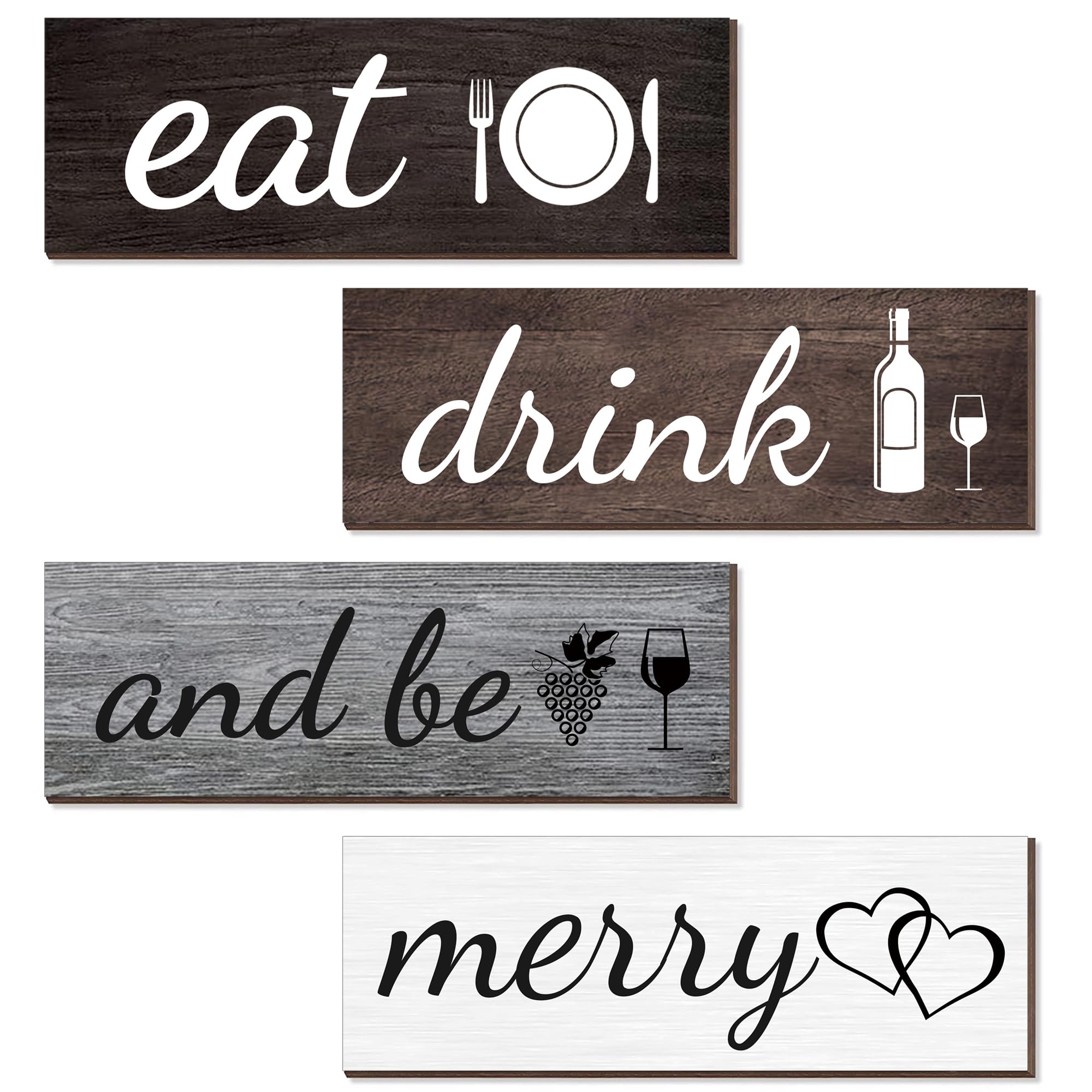 Joyhawk 4-Piece Rustic Farmhouse Kitchen Decor Set - Wooden 'Eat' & 'Drink and Be Merry' Wall Art Signs for Dining Room & Home - Perfect for Country Style Kitchens, Restaurants, and Farmhouse Themed Weddings