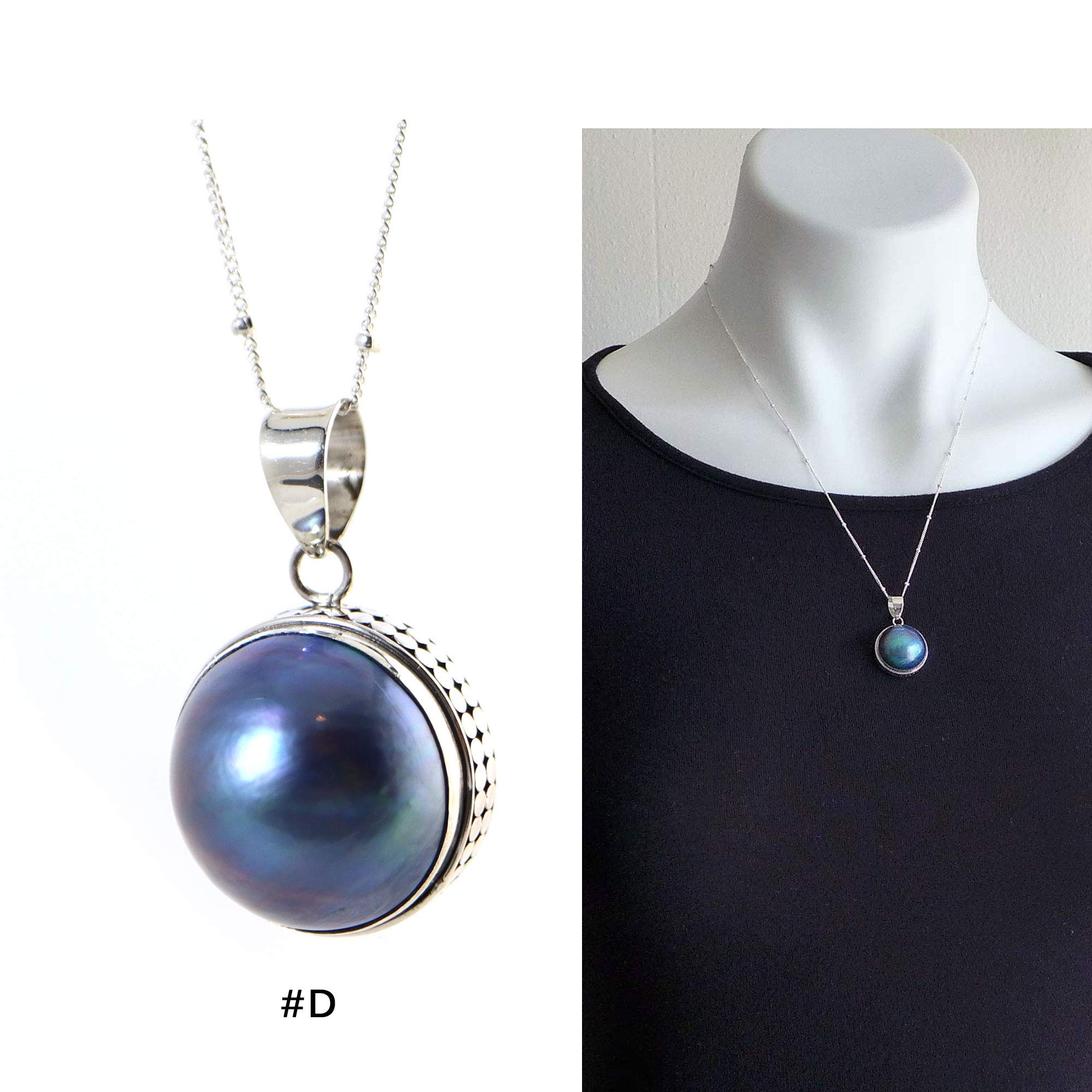 Elegant Purple Grey Mabe Pearl Sterling Silver Pendant Necklace - 20 Inch Bali Silver Jewelry for Women | Perfect for Weddings, Parties & Special Occasions