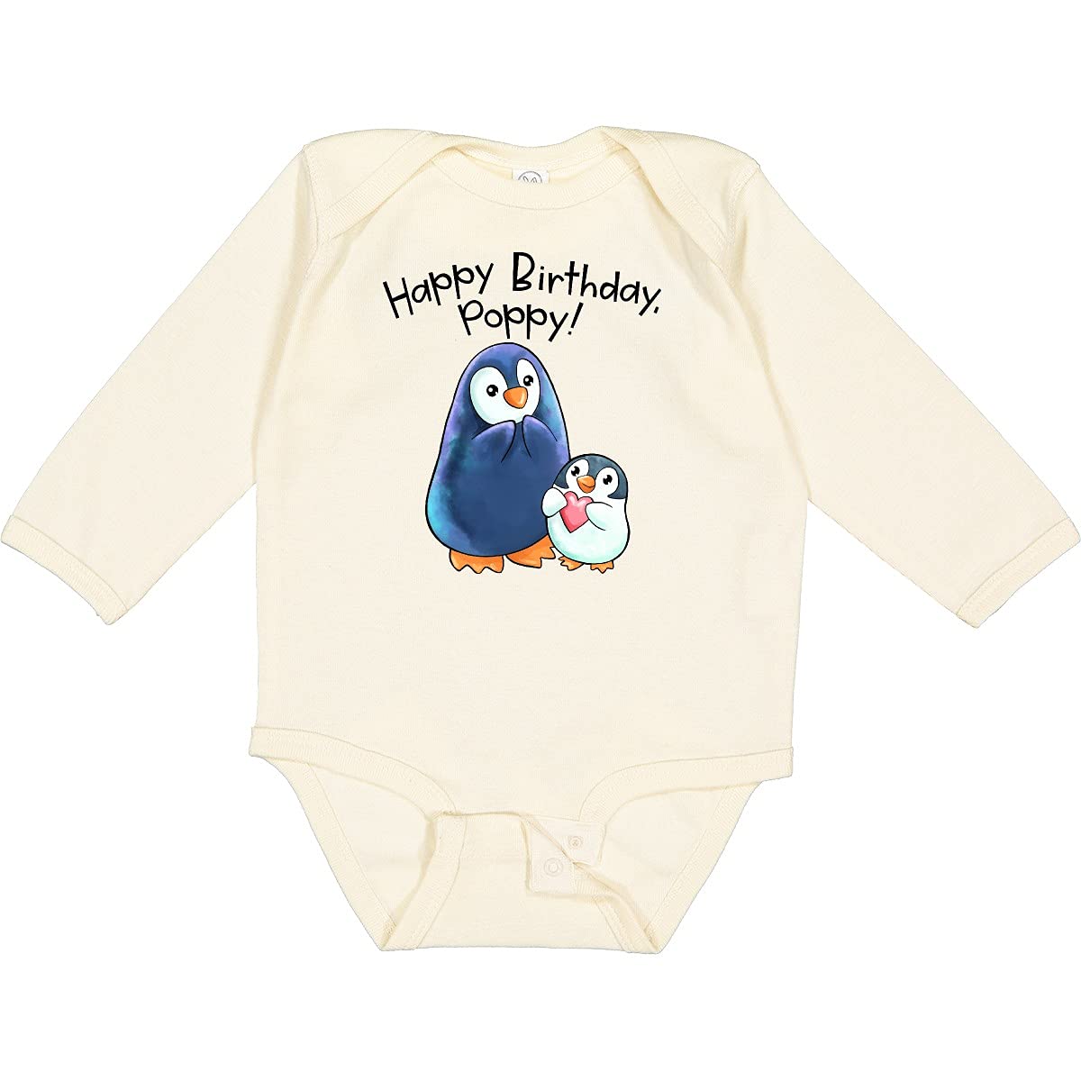 Inktastic Happy Birthday Poppy - Adorable Penguins Long Sleeve Baby Bodysuit for Boys & Girls | Perfect for Birthday Parties, Photo Shoots & Holiday Gifts