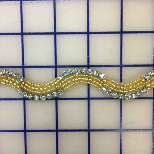 1 Inch Wavy Rhinestone Trim - Gold & Crystal Decorative Lace for Wedding Dresses, Costumes & DIY Crafts | Close Out Sale