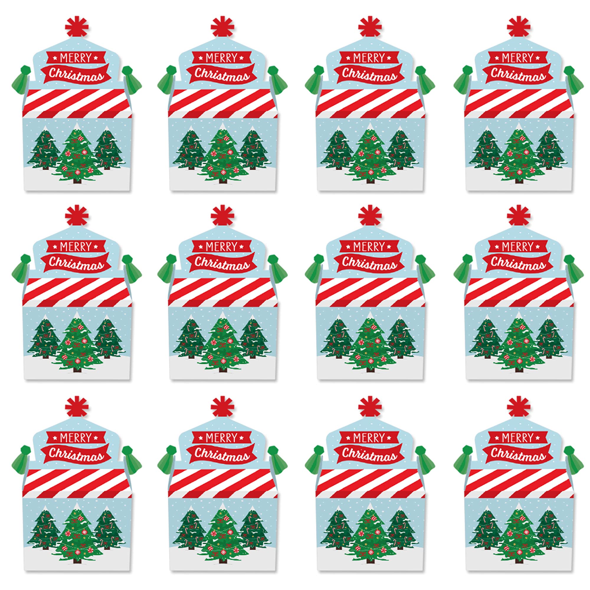 Big Dot of Happiness Snowy Christmas Trees - Set of 12 Holiday Treat Boxes for Party Favors | Christmas Goodie Bags for Office Parties, Classroom Gifts & Festive Celebrations