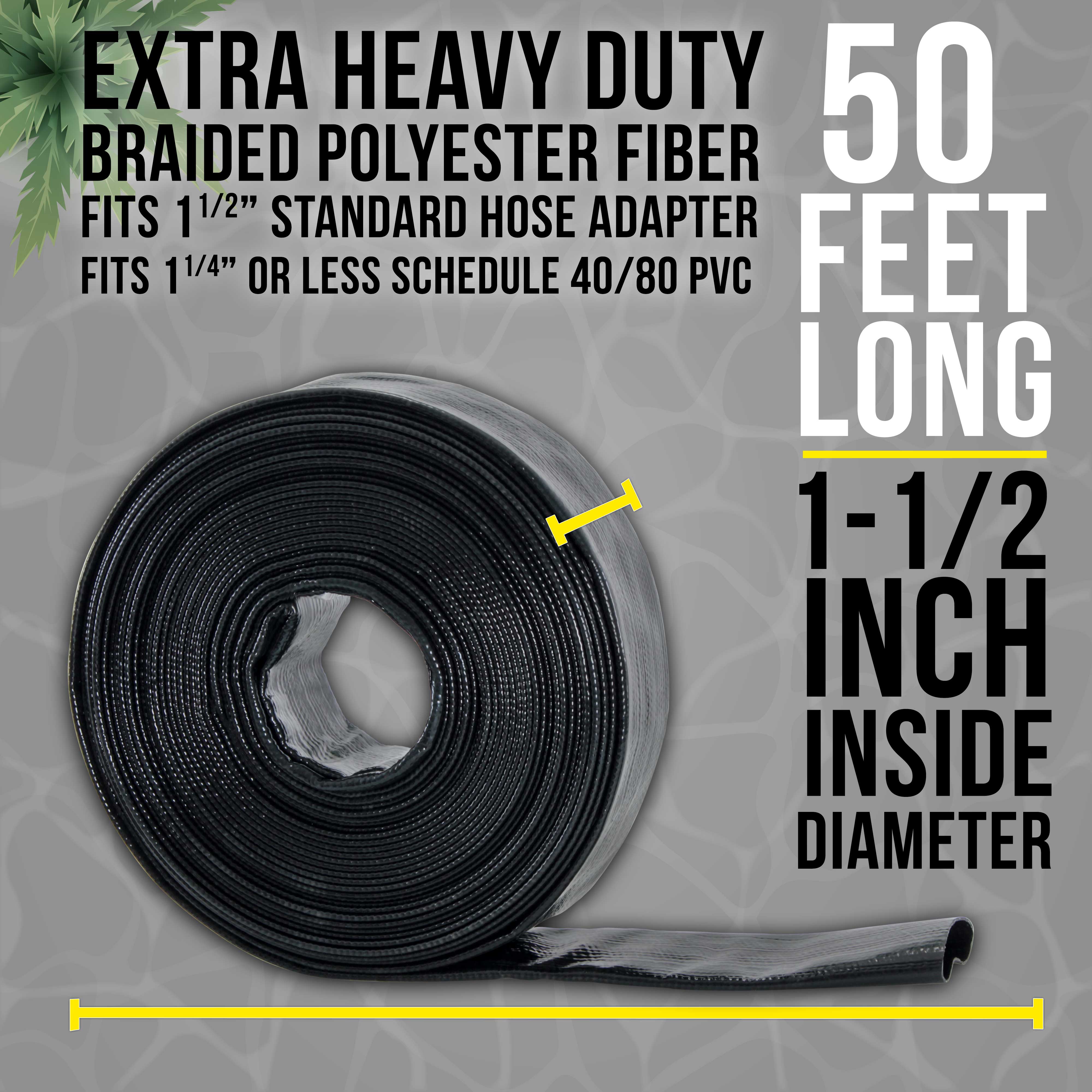 U.S. Pool Supply® Black Rhino 1.5-Inch x 50-Foot Heavy Duty Pool Backwash Hose with Hose Clamp - 1.2mm Thick Weather-Resistant for Inground & Above Ground Pools - Ideal for Backwashing, Draining, and Cleaning Pool Filters