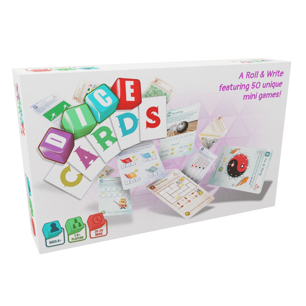CardLords Dice Cards: 50 Fun Roll & Write Mini Games for Kids & Adults Ages 8+ - Perfect for Family Game Nights, Travel & Classroom Activities