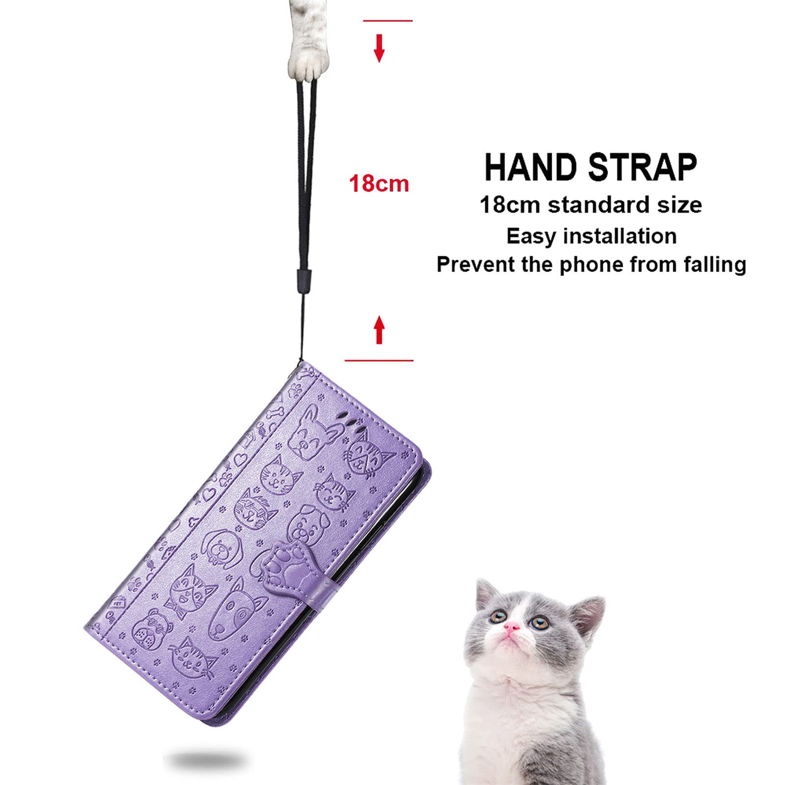 Cute Cartoon Wallet Case for Samsung Galaxy S22 Ultra - Cat & Dog Style Flip Cover with ID Card Holder, PU Leather Phone Case (MG Purple) | Perfect for Daily Use, Travel, and Hands-Free Convenience