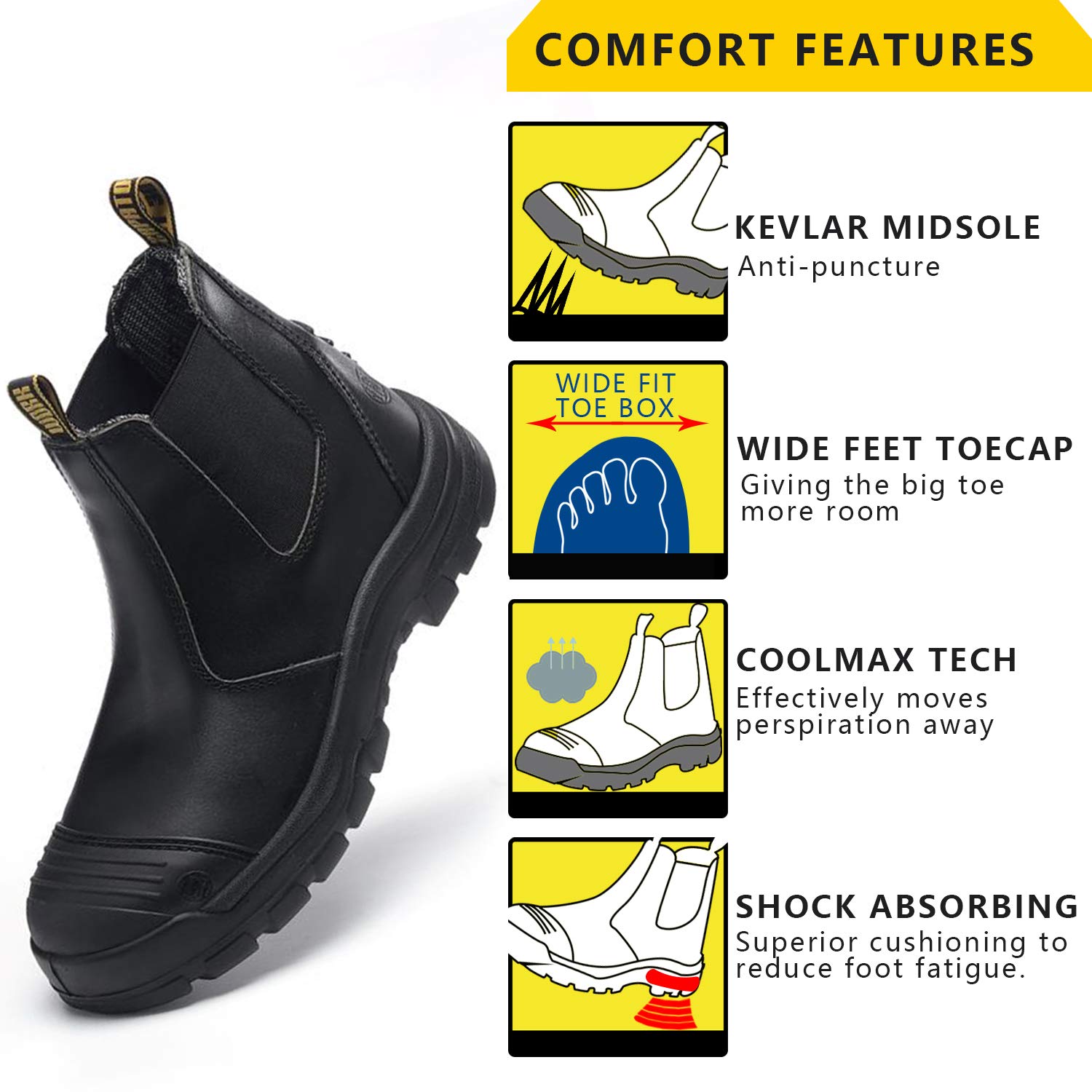 Men's Steel Toe Work Boots - Waterproof Slip-Resistant Safety Shoes with Anti-Puncture Protection - Black Size 13 (Model 822) - Ideal for Construction, Warehouse & Outdoor Labor Jobs