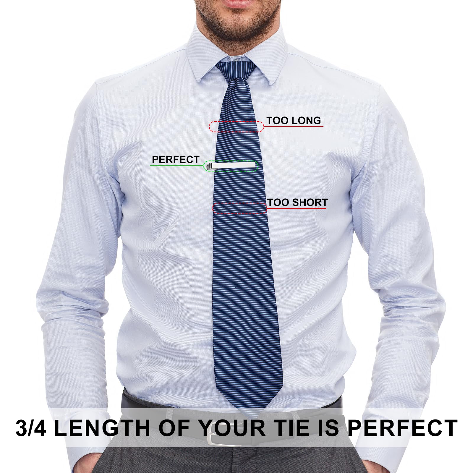 Men's Tie Clips 3-Pack - Silver Gold Black Tie Bars for Office & Formal Events