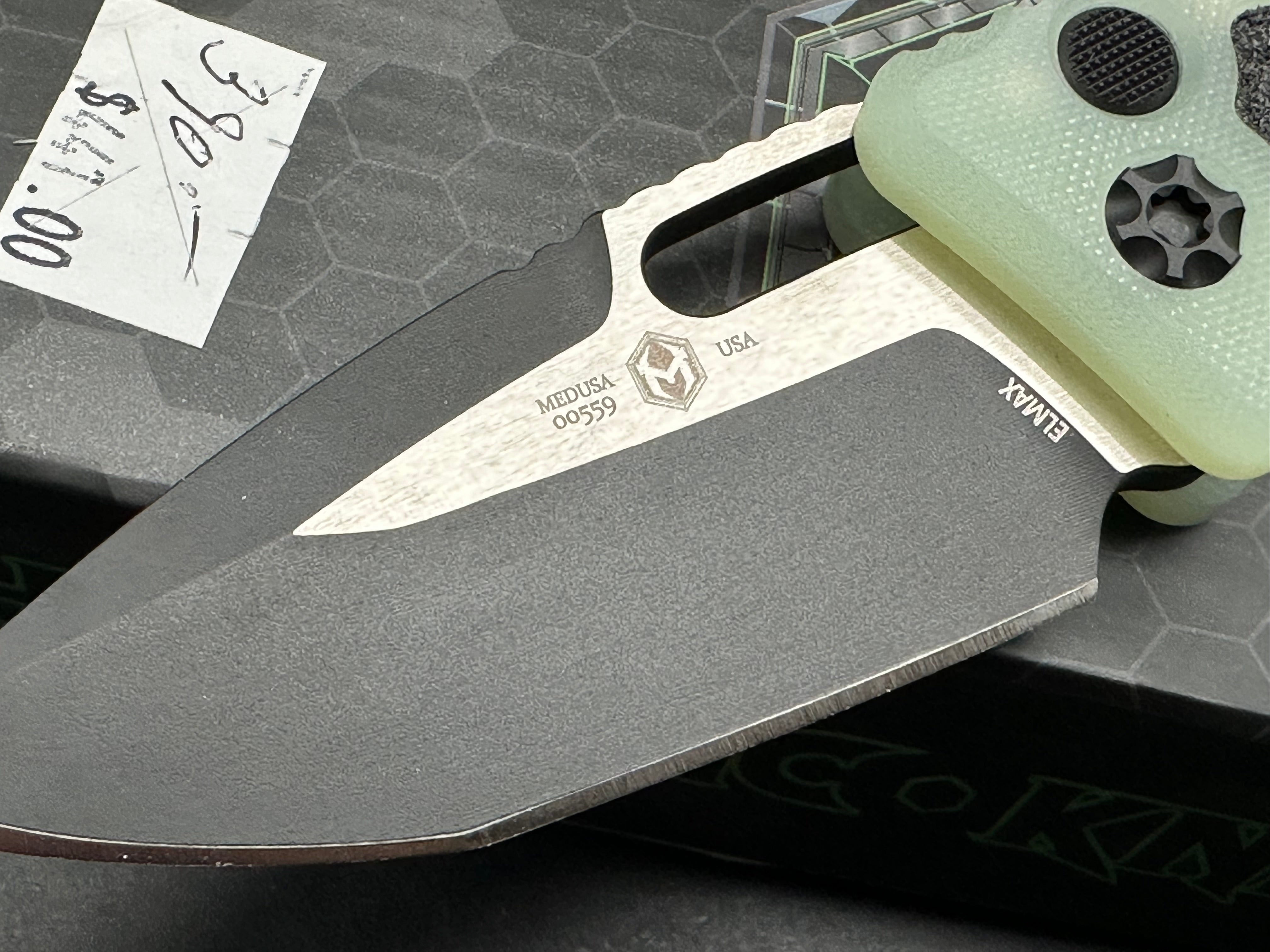 Heretic Knives Medusa Automatic Knife - Black Tanto Blade with Jade G10 Handle - Tactical EDC, Outdoor Survival & Everyday Carry Knife