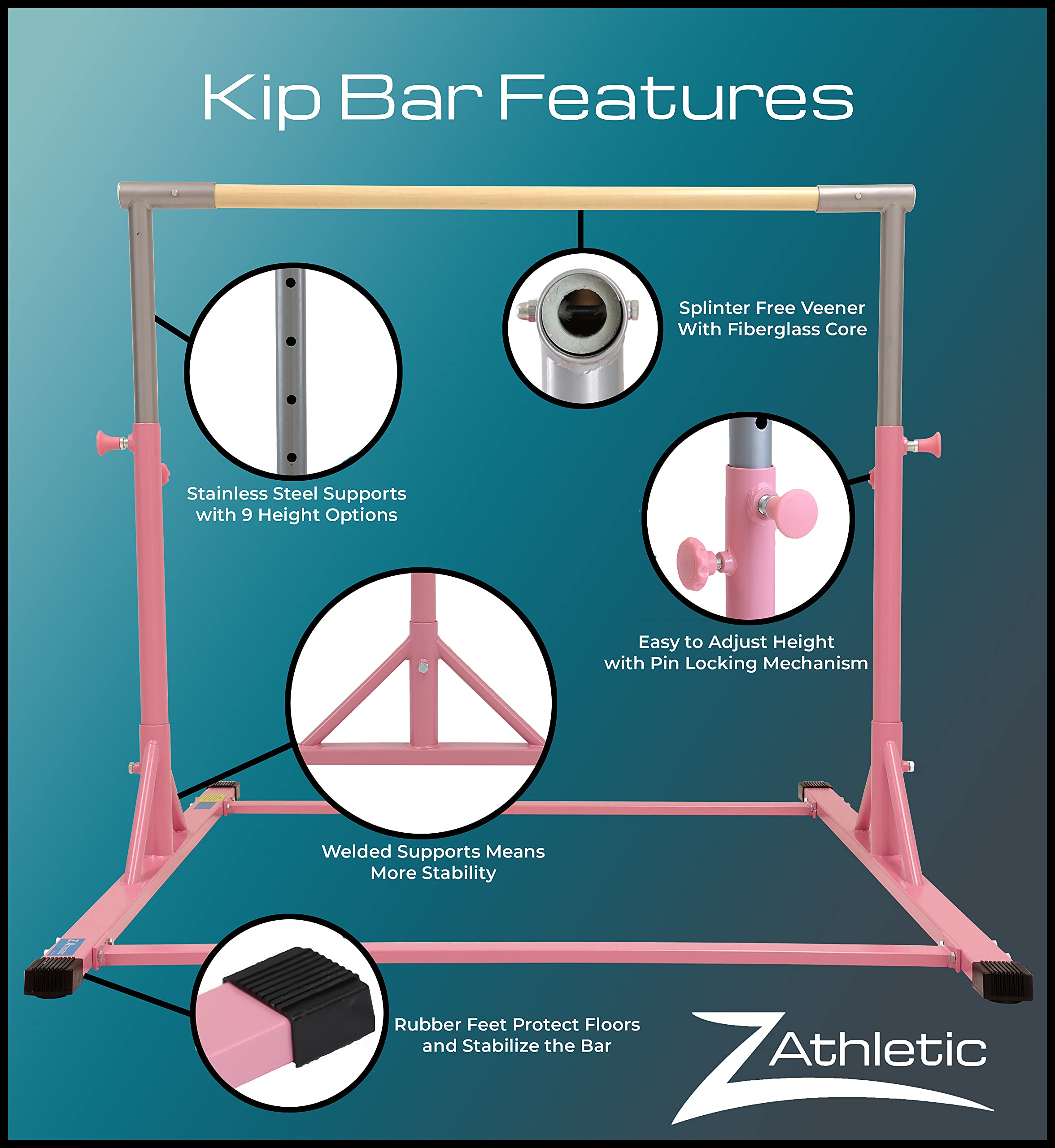 Z ATHLETIC Kip Bar and Folding Gymnastics Mat for Home Gym - Adjustable Training Equipment for Kids & Adults - Perfect for Gymnastics Practice, Strength Training, and Fitness Workouts