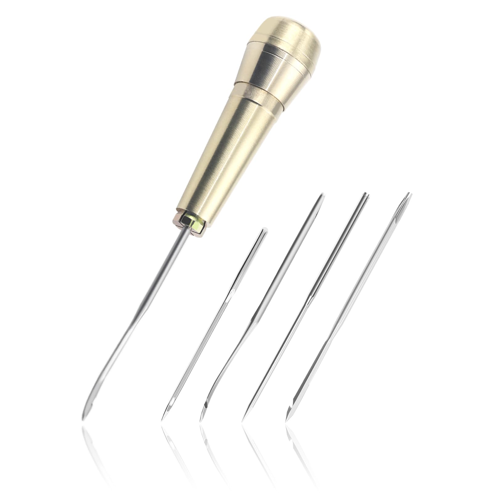 5-Piece Leather Awl Needle Set with Copper Handle - Heavy Duty Canvas Sewing Awl Kit for Leather Repair, Shoe Mending & DIY Craft Projects - Perfect for Cobblers, Leatherworkers & Handmade Enthusiasts