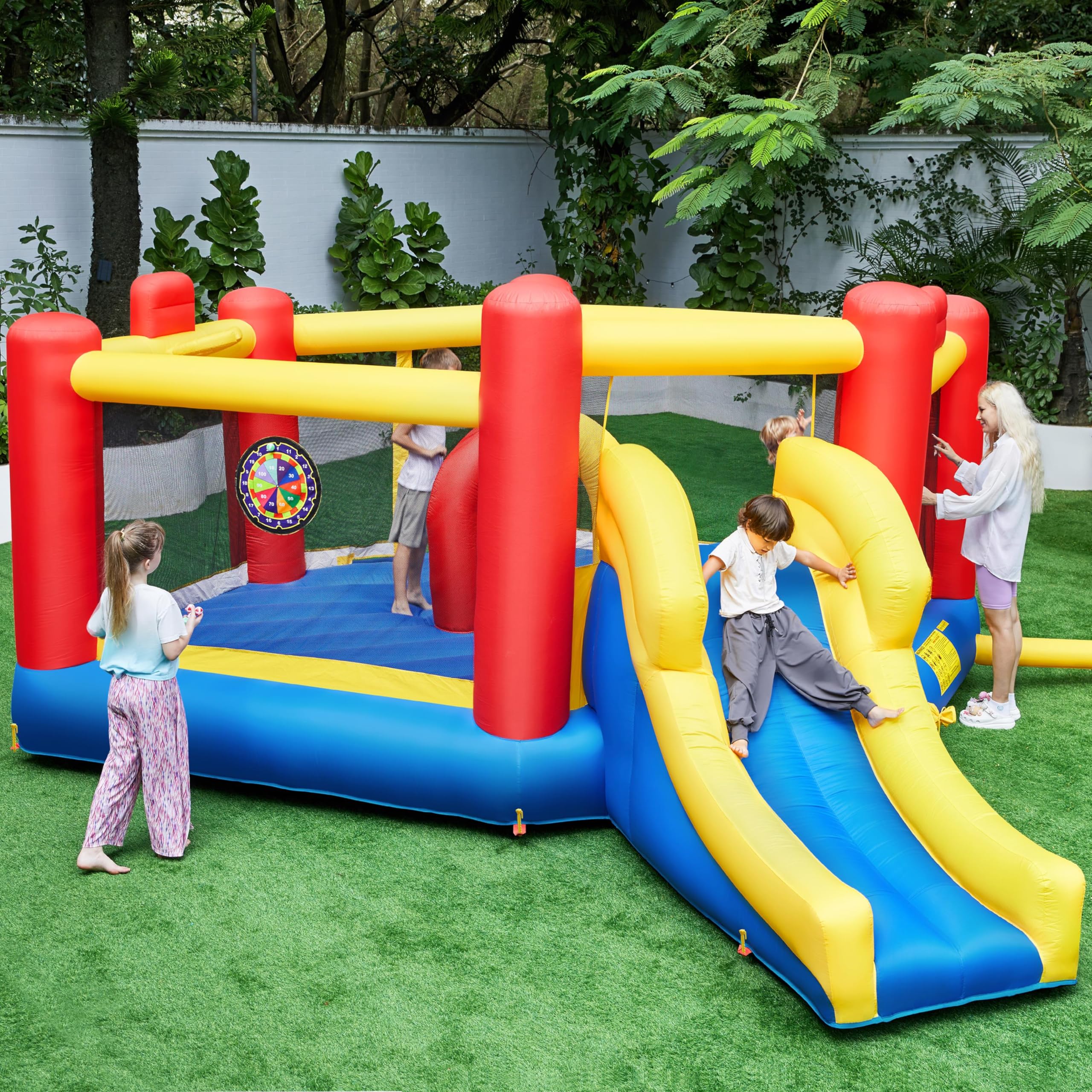 Yaheetech 7-in-1 Oversized Inflatable Bounce House for Kids Ages 3-10 - Jump Castle with Obstacle Course, Slide, Basketball Hoop & Dart Game - Includes 520W Blower & Storage Bag - Perfect for Birthday Parties, Backyard Fun & Outdoor Play