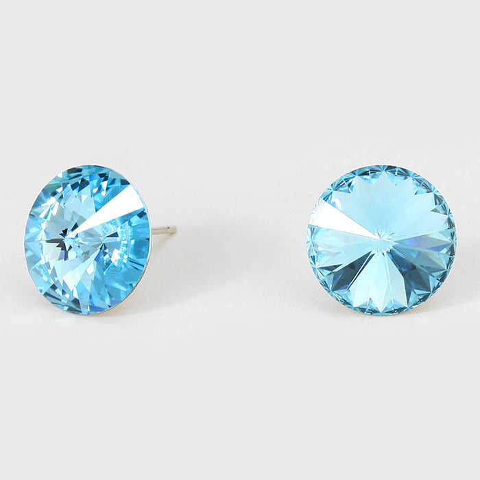 Aqua Blue Crystal Stud Earrings for Women - 15mm (0.59 Inch) Round Cubic Zirconia Earrings - Perfect for Daily Wear, Parties & Gift Giving