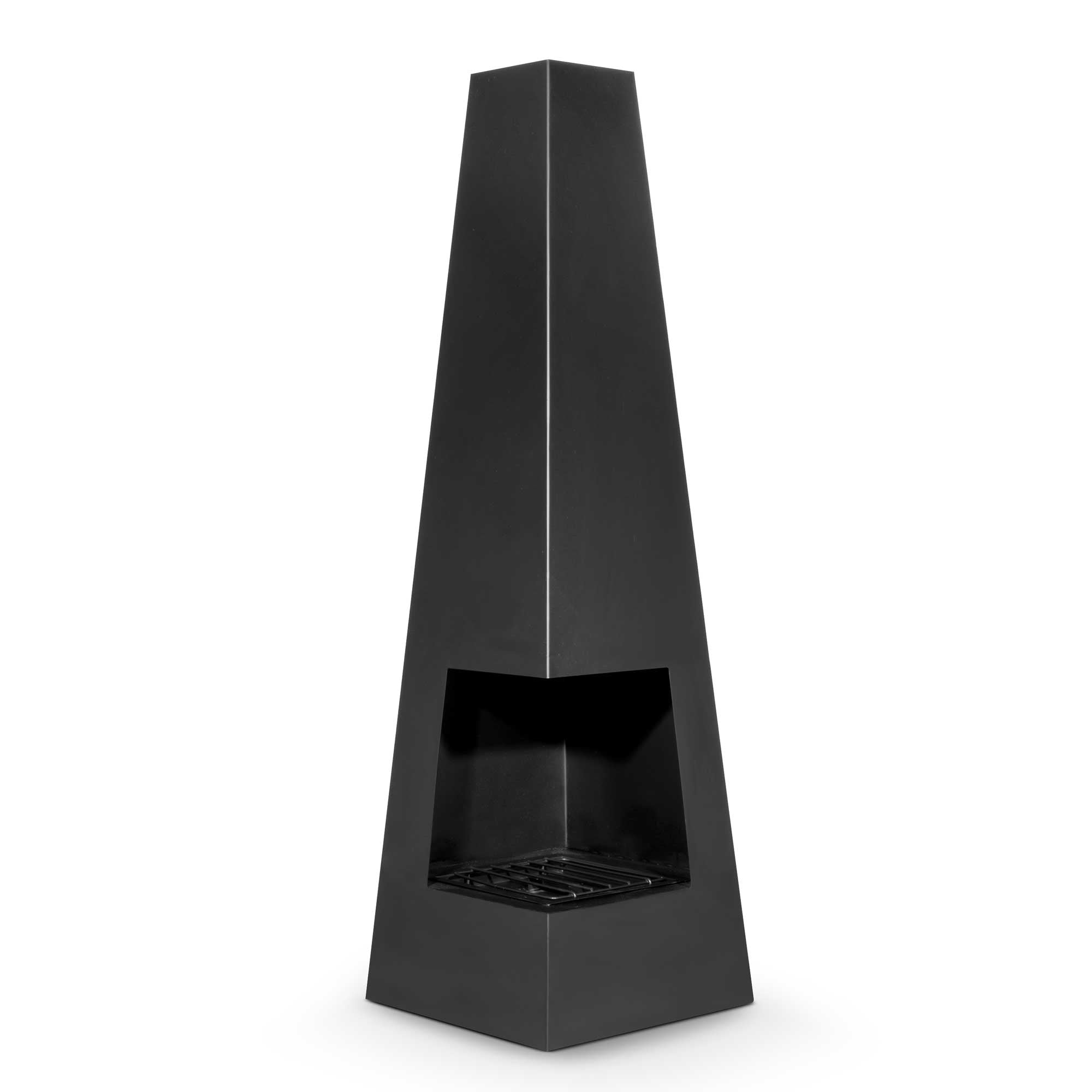 Black Steel Pyramid Chiminea - Outdoor Wood Burning Fire Pit Heater for Garden, Patio, and Backyard | Perfect for Camping, BBQ Parties & Cool Evenings
