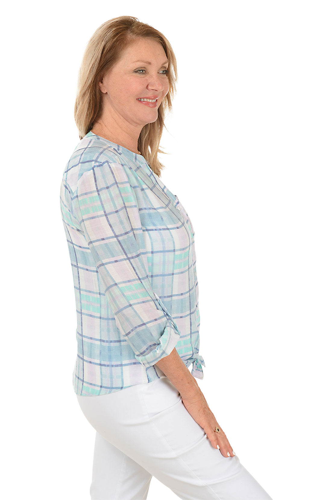 Elegant Orchid Plaid Button Front Blouse for Women - Stylish Casual & Office Wear - Perfect for Work, Dates & Special Occasions