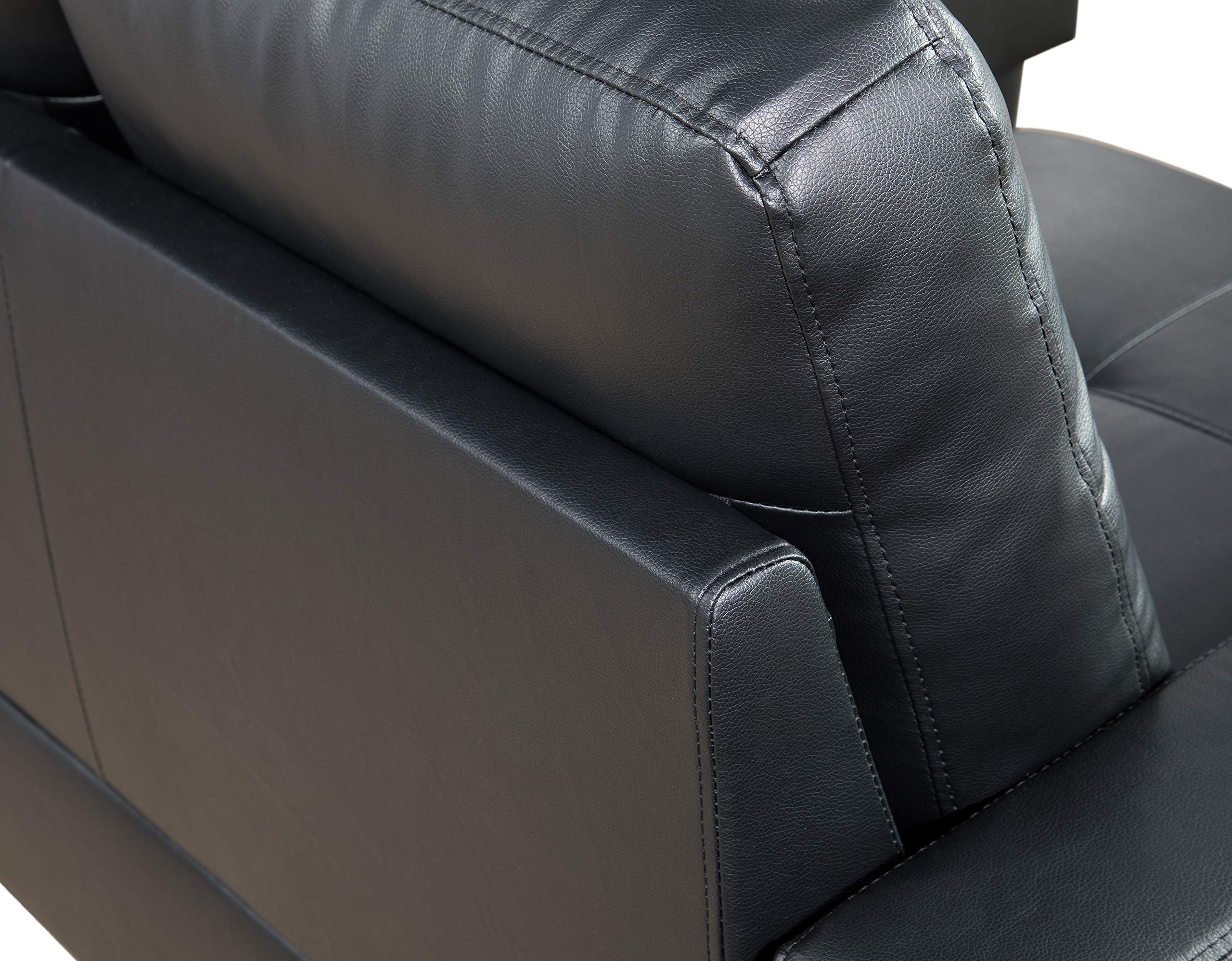 Modern Black Reversible Faux Leather Sectional Sofa with Storage Ottoman - Contemporary Living Room Furniture for Small Spaces, Apartments & Home Theater Seating