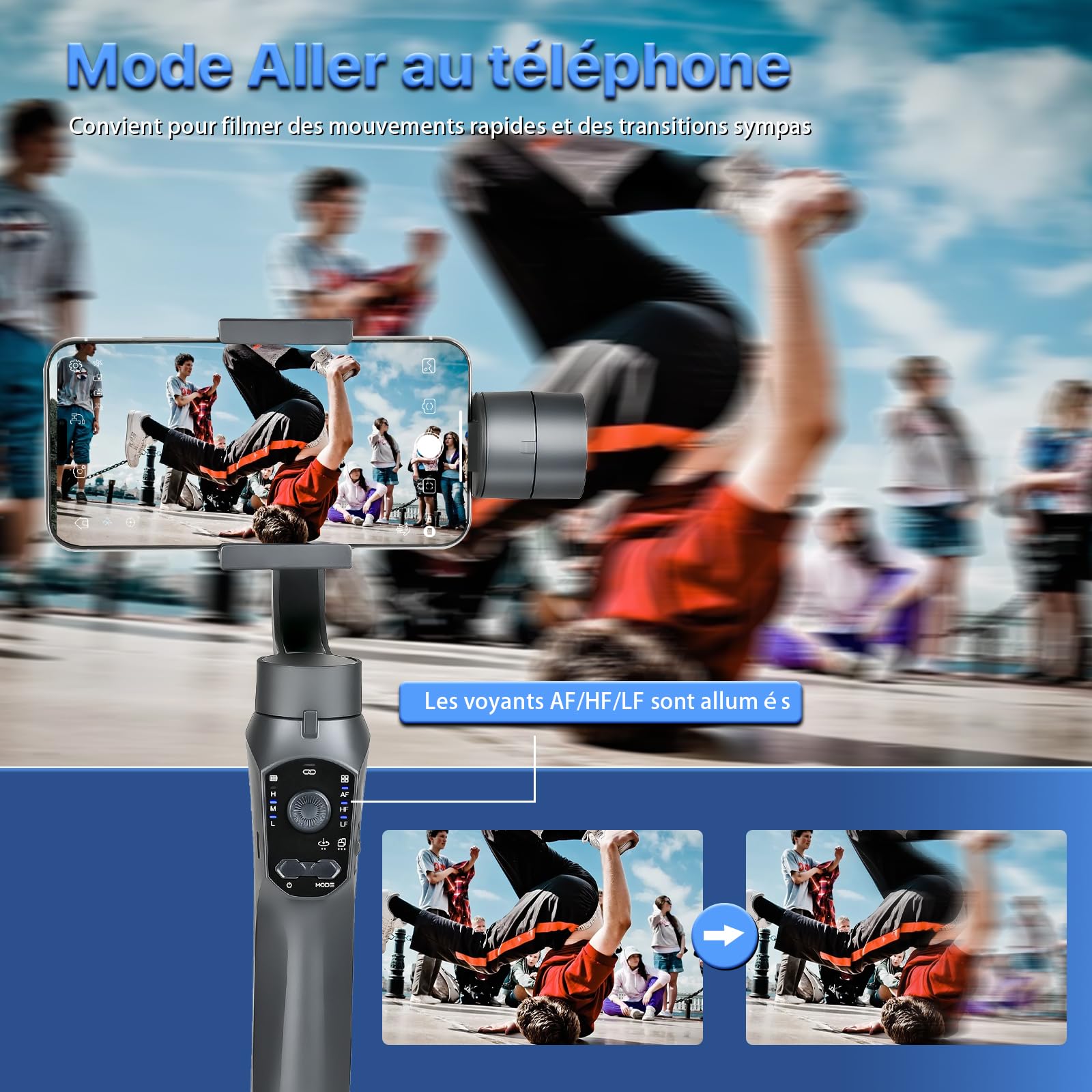 STRBDYI 3-Axis Smartphone Gimbal Stabilizer with AI Tracking & Ultra Wide Angle Mode - Compatible with iPhone 15/14/13/XR Pro/Max, Samsung Galaxy, Huawei (280g Payload) - Perfect for Vlogging, YouTube Videos & Travel Content Creation