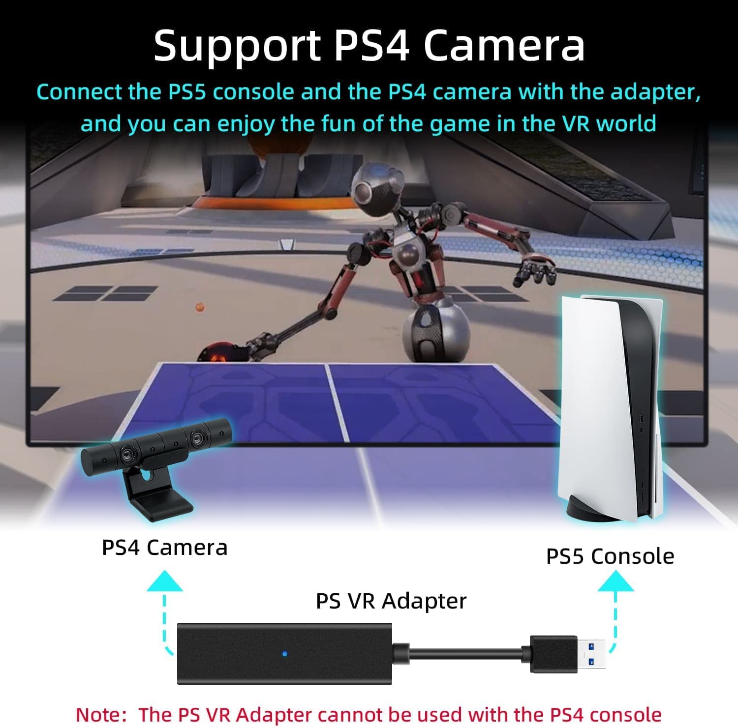 Tolesum VR Camera Adapter for PS5/PS5 Pro/PS5 Slim & PSVR Headset | PS4 to PS5 VR Converter Cable | USB 3.0 Compatible with PlayStation 5 Console | Perfect for PSVR Gaming & Virtual Reality Experiences