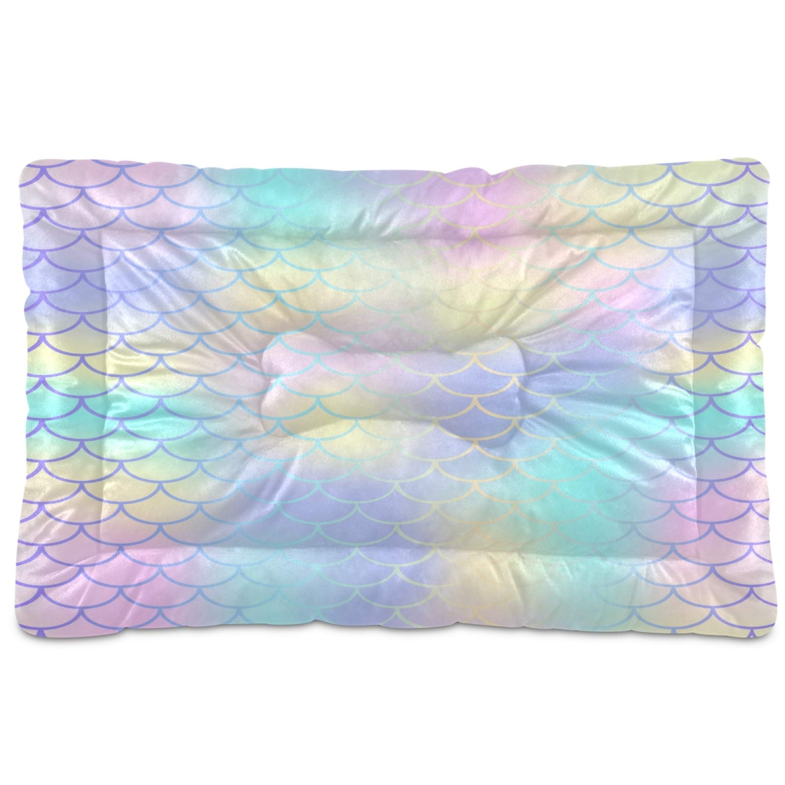 KEEPREAL Rainbow Mermaid Scale Pet Bed - Ultra Soft Rectangle Dog & Cat Bed for Small Medium Pets (24x18in) | Calming Comfort Bed for Puppies & Kittens - Perfect for Living Room, Bedroom & Pet Travel