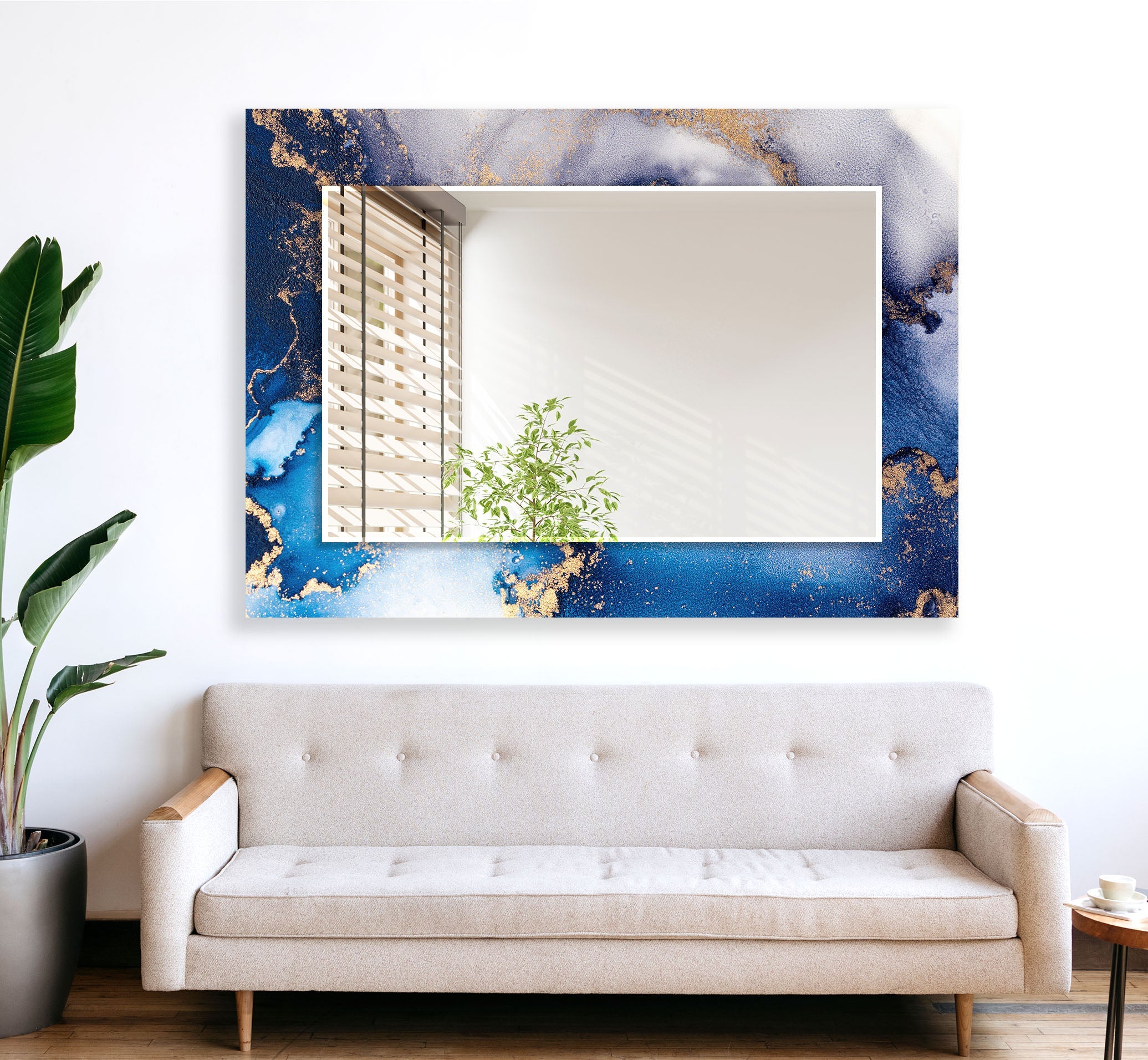 Stylish Blue Round Wall Mirror - Decorative Home Decor for Living Room, Bedroom & Bathroom - Perfect for Vanity, Entryway & Interior Design