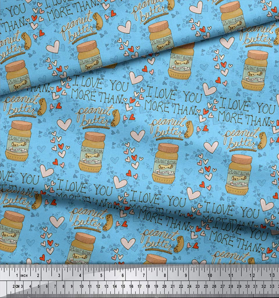 Soimoi Georgette Viscose Blue Fabric by The Yard - 42 Inch Wide Textured Peanut Butter Food Print Material - Nutty Playful Design for DIY Crafts, Sewing Projects, Dresses & Home Decor
