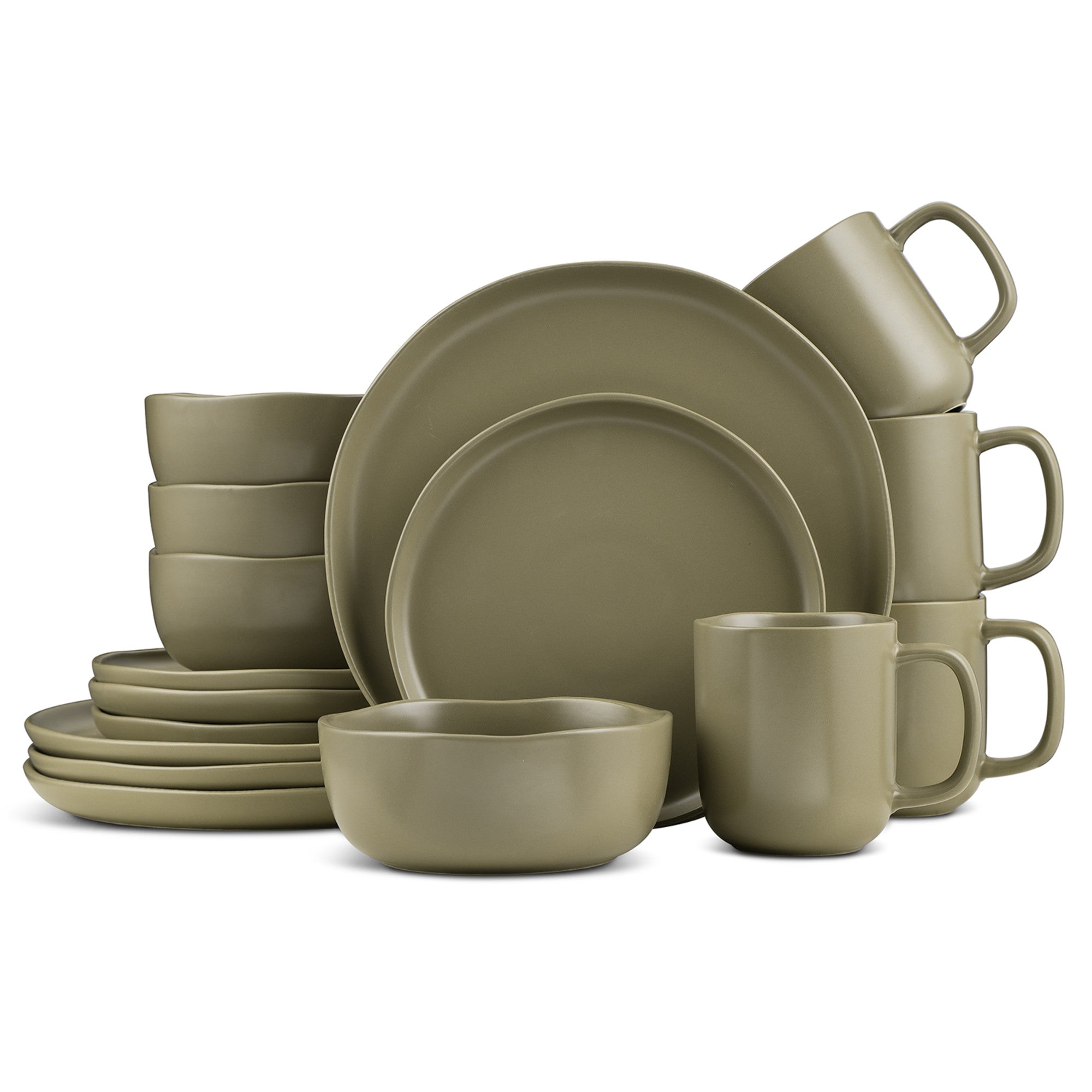 Premium Tom Stoneware Dinnerware Set - Elegant Olive Green 12-Piece Set for Everyday Dining & Entertaining - Durable & Microwave Safe Stoneware Plates, Bowls & Mugs