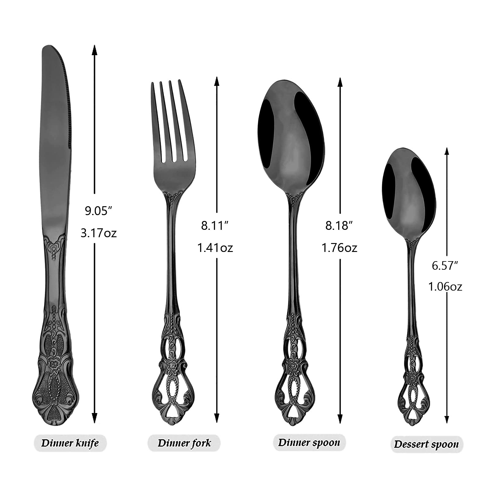 Premium 24-Piece Black Mirror Silverware Set - 18/10 Stainless Steel Luxury Cutlery Service for 6 (Knives, Forks, Spoons, Teaspoons) - Dishwasher Safe - Elegant Dinnerware for Fine Dining, Weddings & Formal Occasions