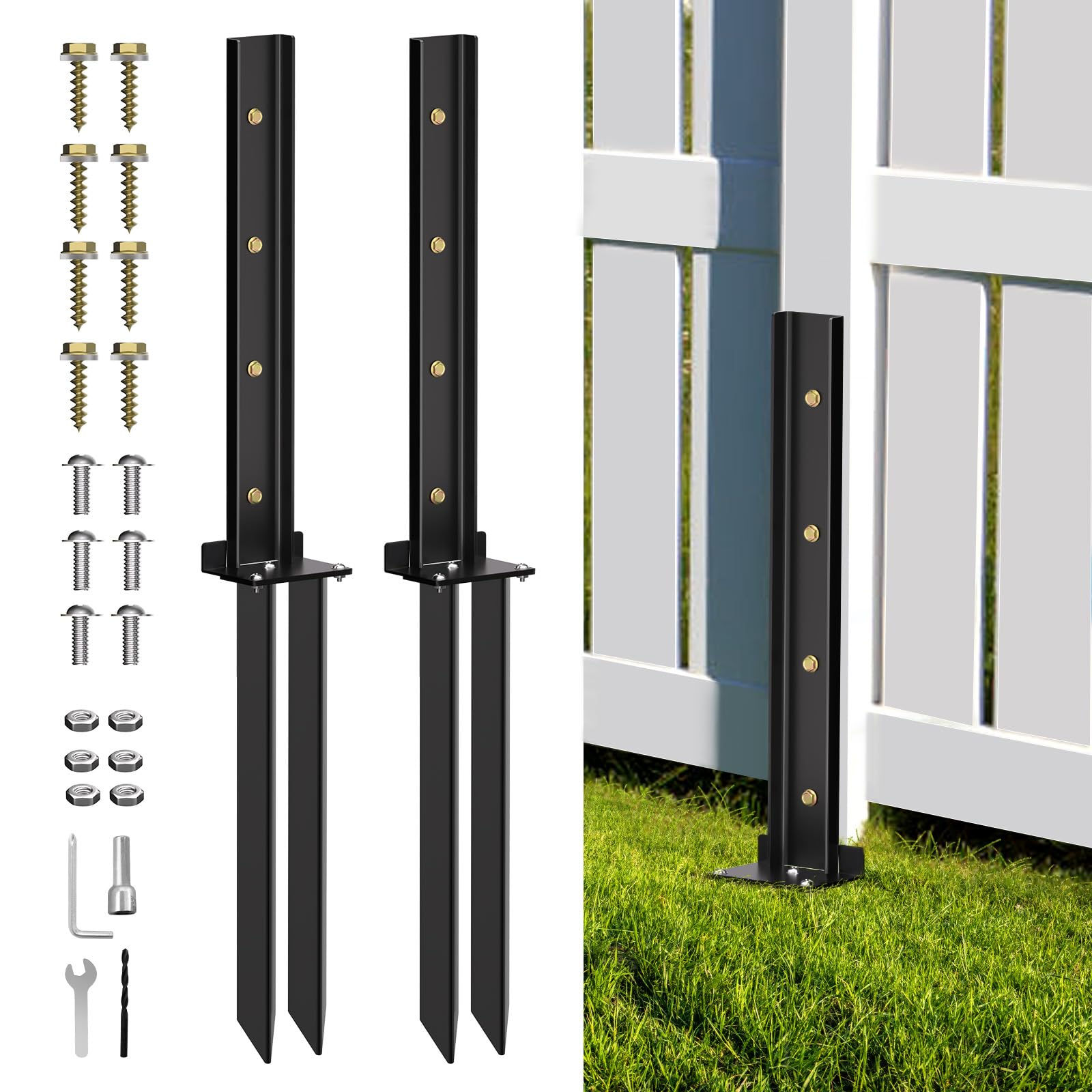 2 Pack Fence Post Repair Kit - Heavy Duty Ground Spike Anchors for Fixing Tilted or Broken Wooden Fence Posts | Perfect for Backyard, Garden, and Farm Fence Maintenance