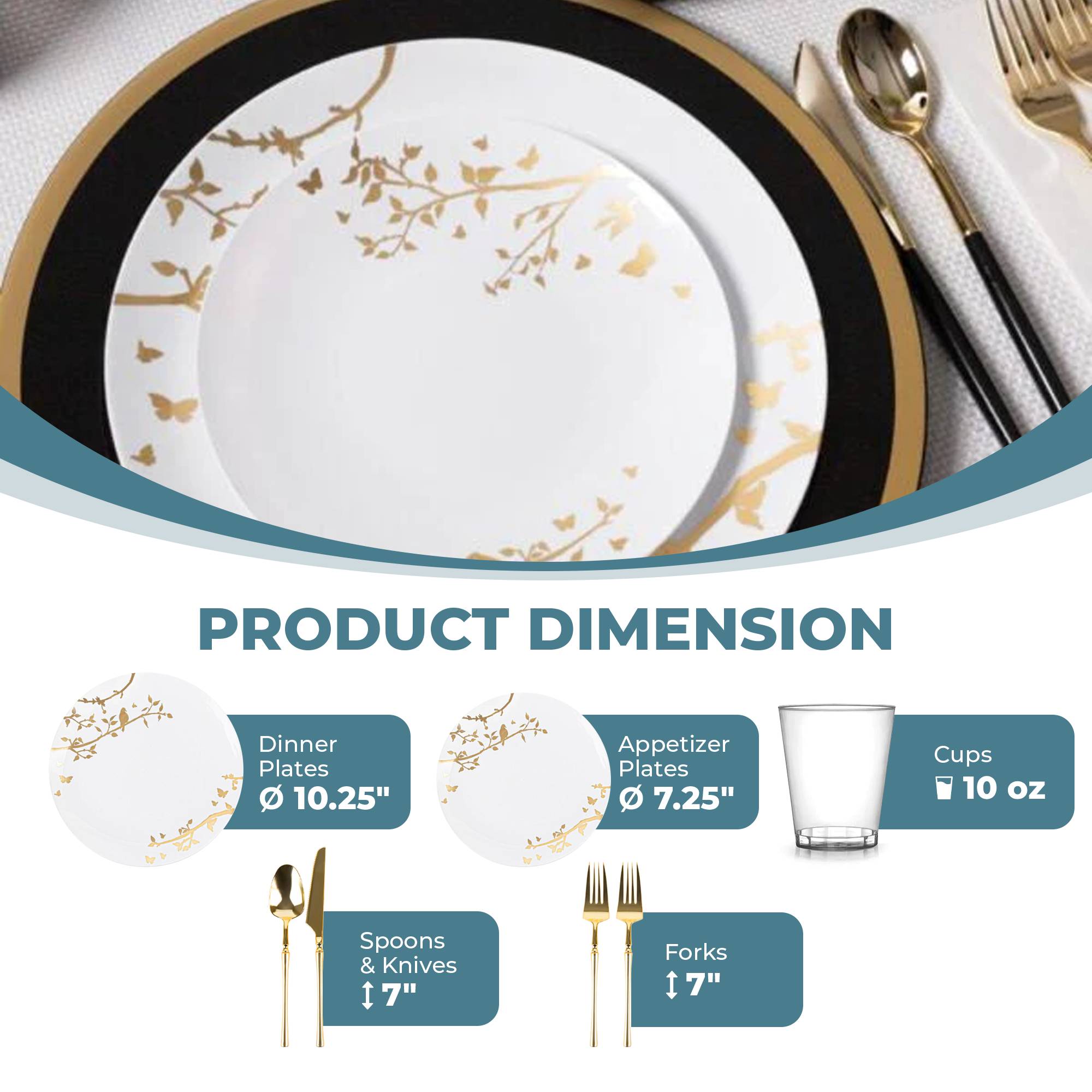 White and Gold Plastic Party Bundle - Spring Party Decorations for Easter, Baby Showers, Birthdays & Events - Elegant Tableware Set for Festive Celebrations