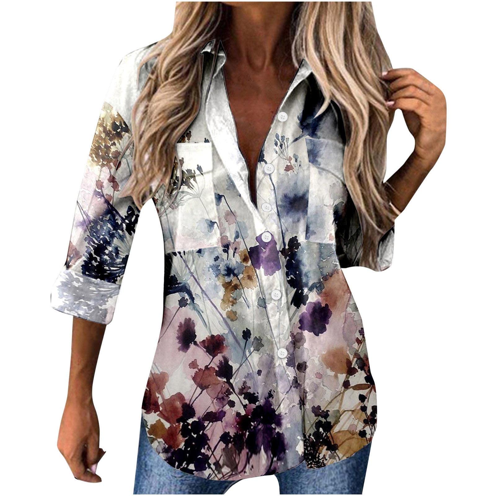 Women's Fitted Button-Down Shirts - Leaf Print Business Casual Blouses with Long Sleeves & Lapel Collar | Perfect for Office Wear, Summer Outfits & Professional Occasions
